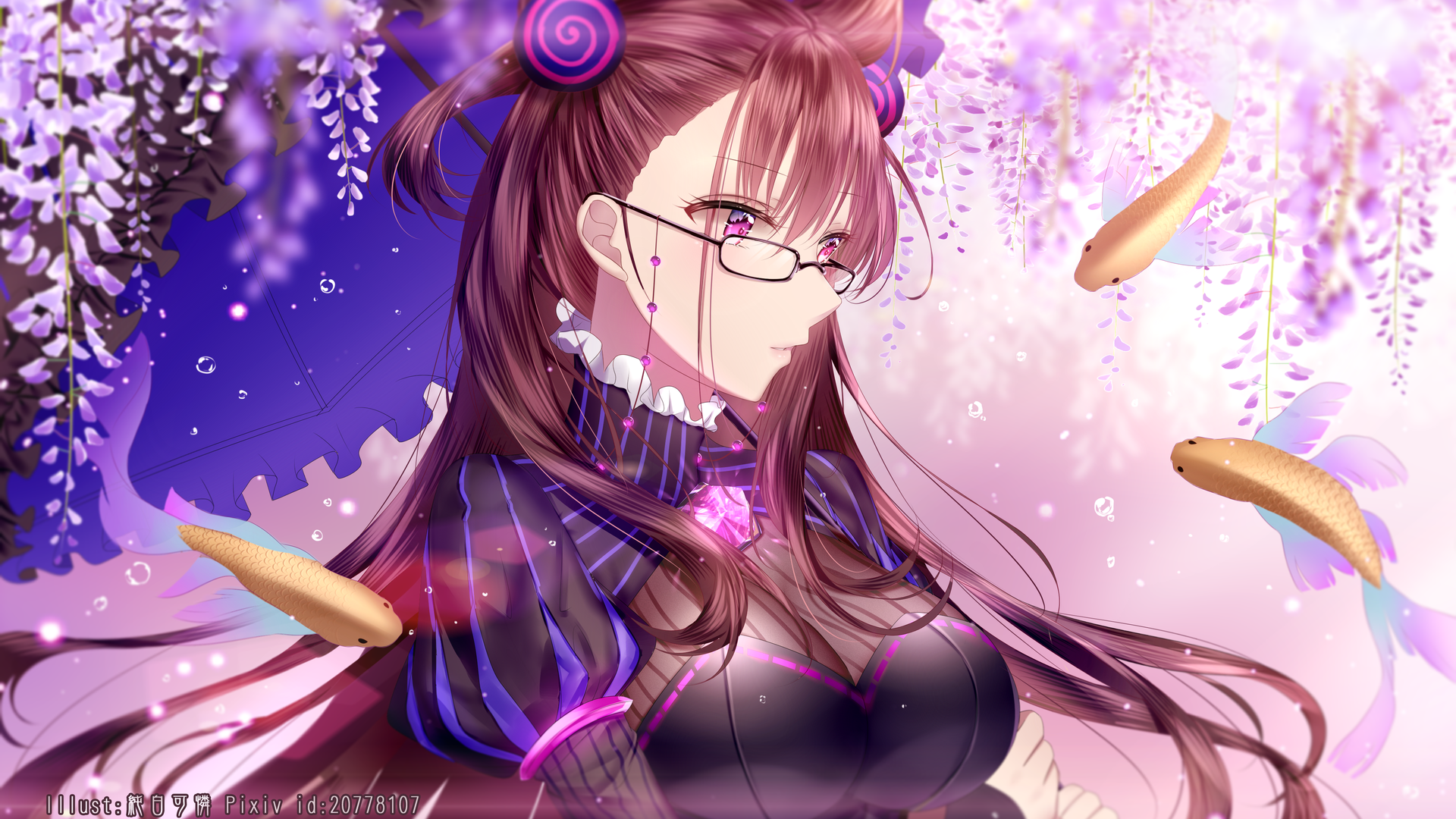 绝美动漫 女孩 紫色 眼睛 绘画 AI艺术 艺术 锦鲤 幻想艺术 电脑 4K壁纸 4200×2500