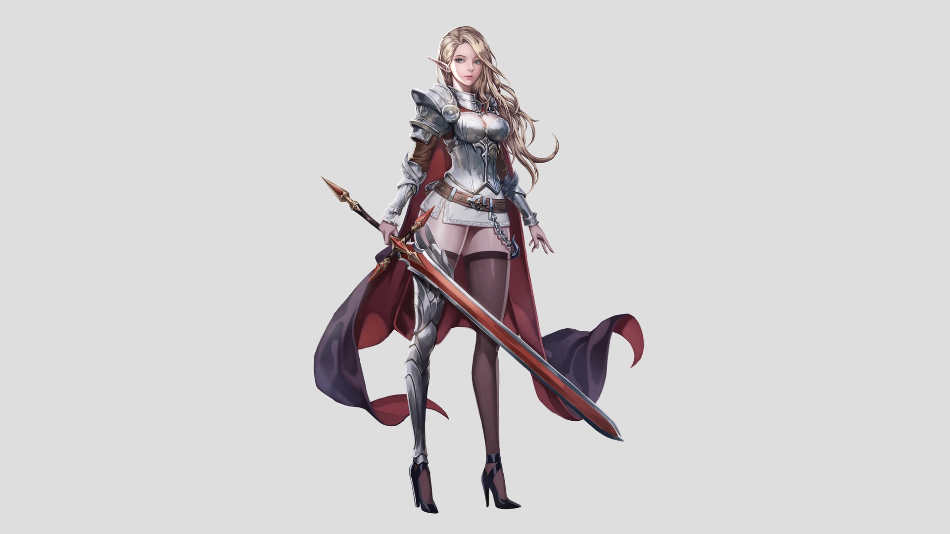 幻想 女孩 动漫 简单背景 剑 武器 幻想艺术 电脑 4K壁纸 5800×2940