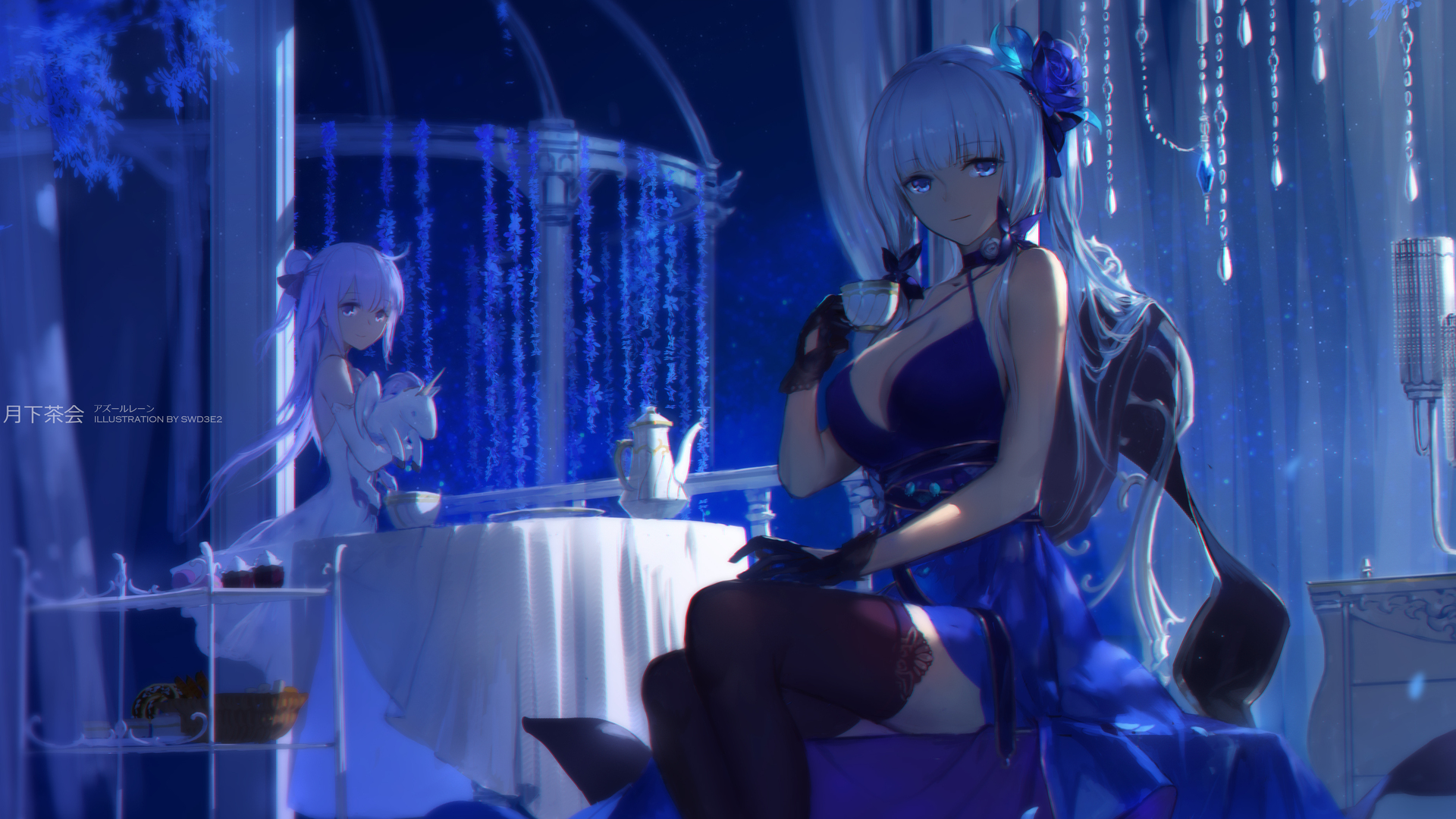 蔚蓝 独角兽 动漫 女孩 连衣裙 大腿 电脑 无水印壁纸 4500×2355
