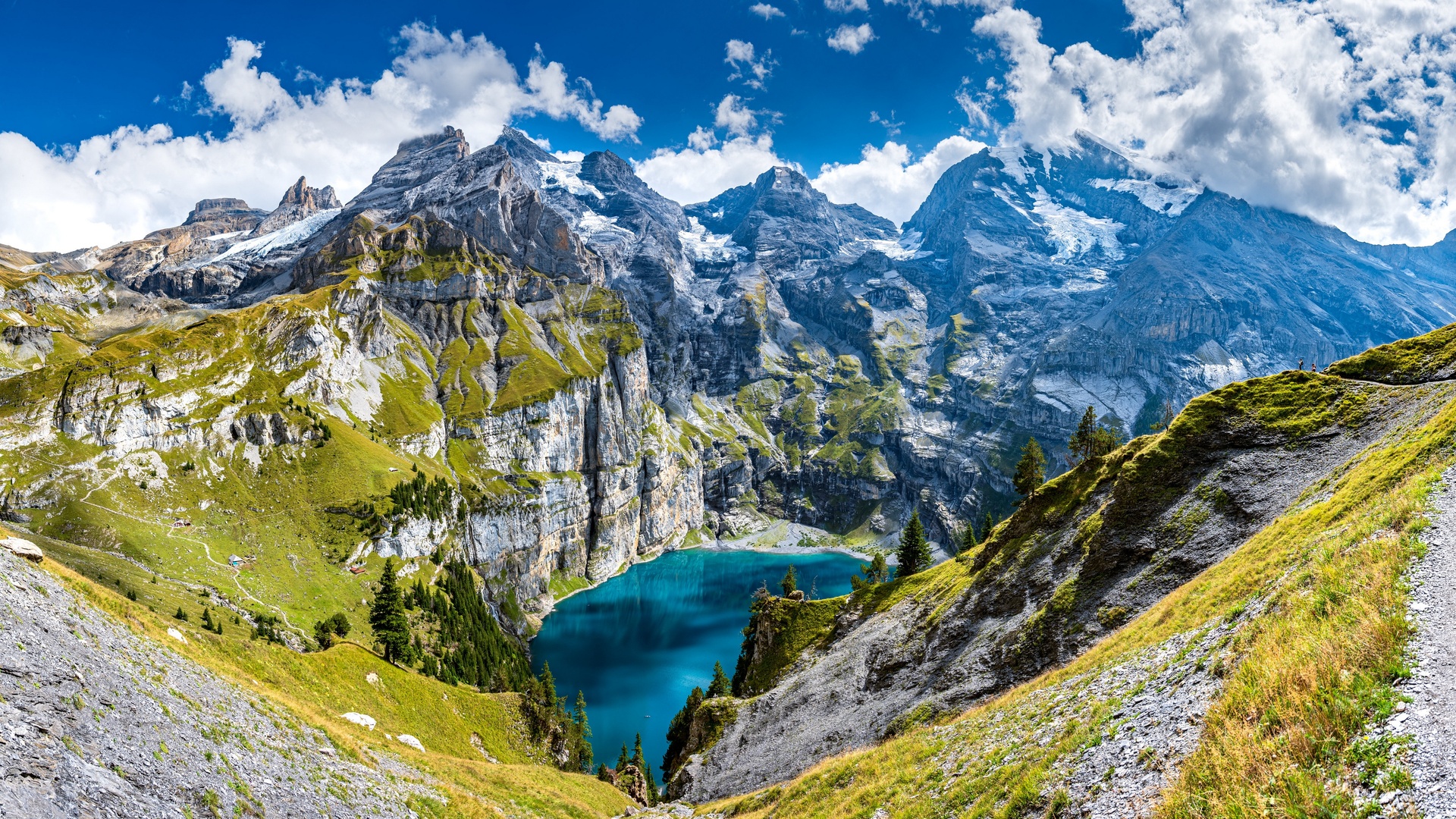 热门自然 风景 瑞士 山脉 湖泊 天空 云 水 电脑 高清壁纸 3840×2160