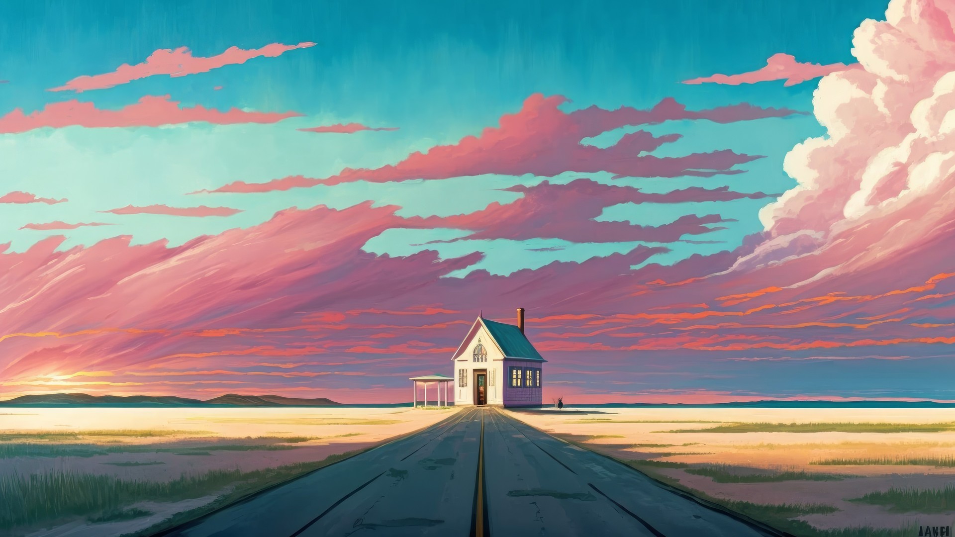 云 房屋 插图 道路 天空 艺术 电脑 无水印壁纸 4579×2616