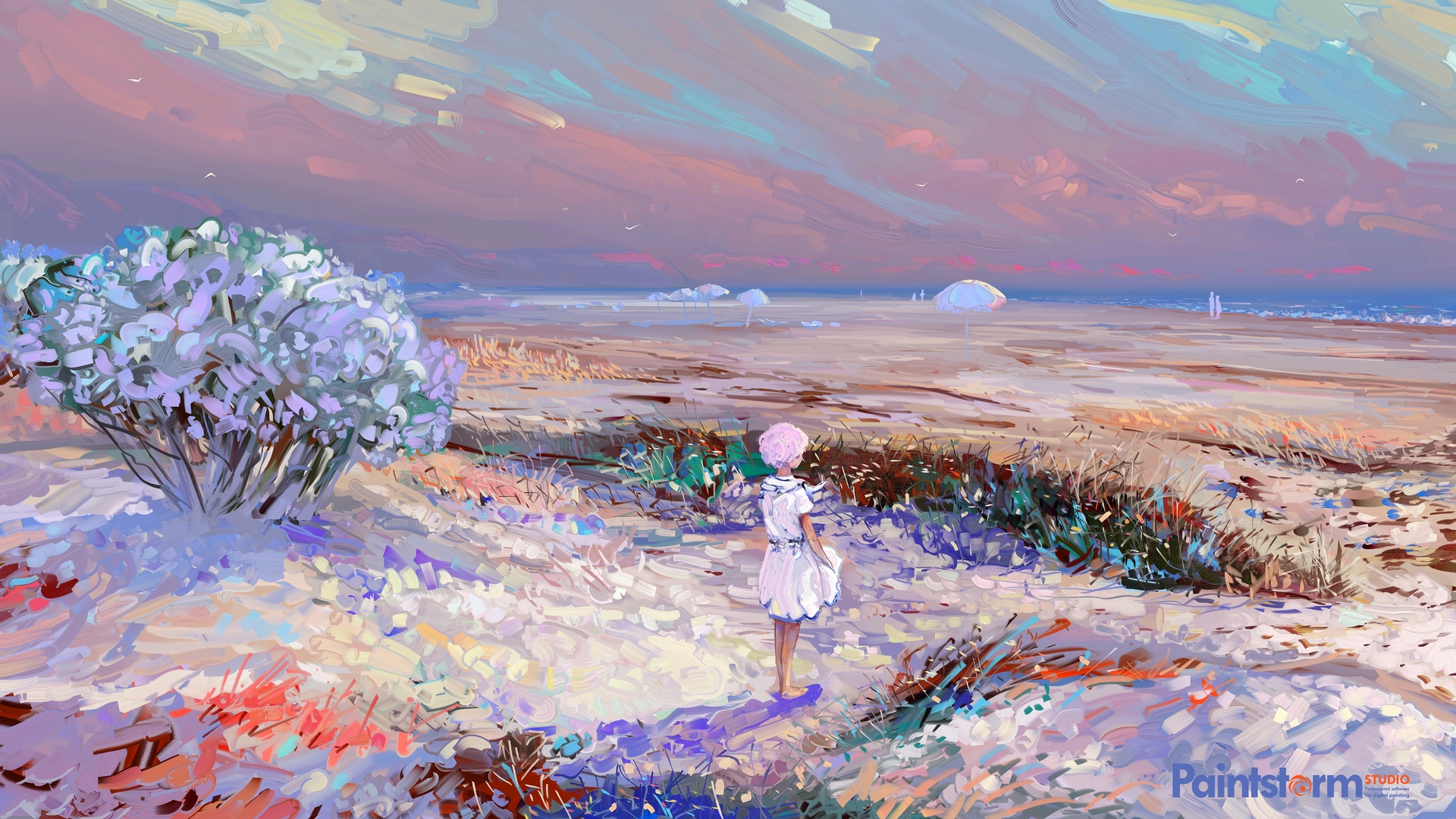 AI艺术 绘画 海滩 天空 自然 孤独 植物 电脑 4K高清壁纸 5120×2880