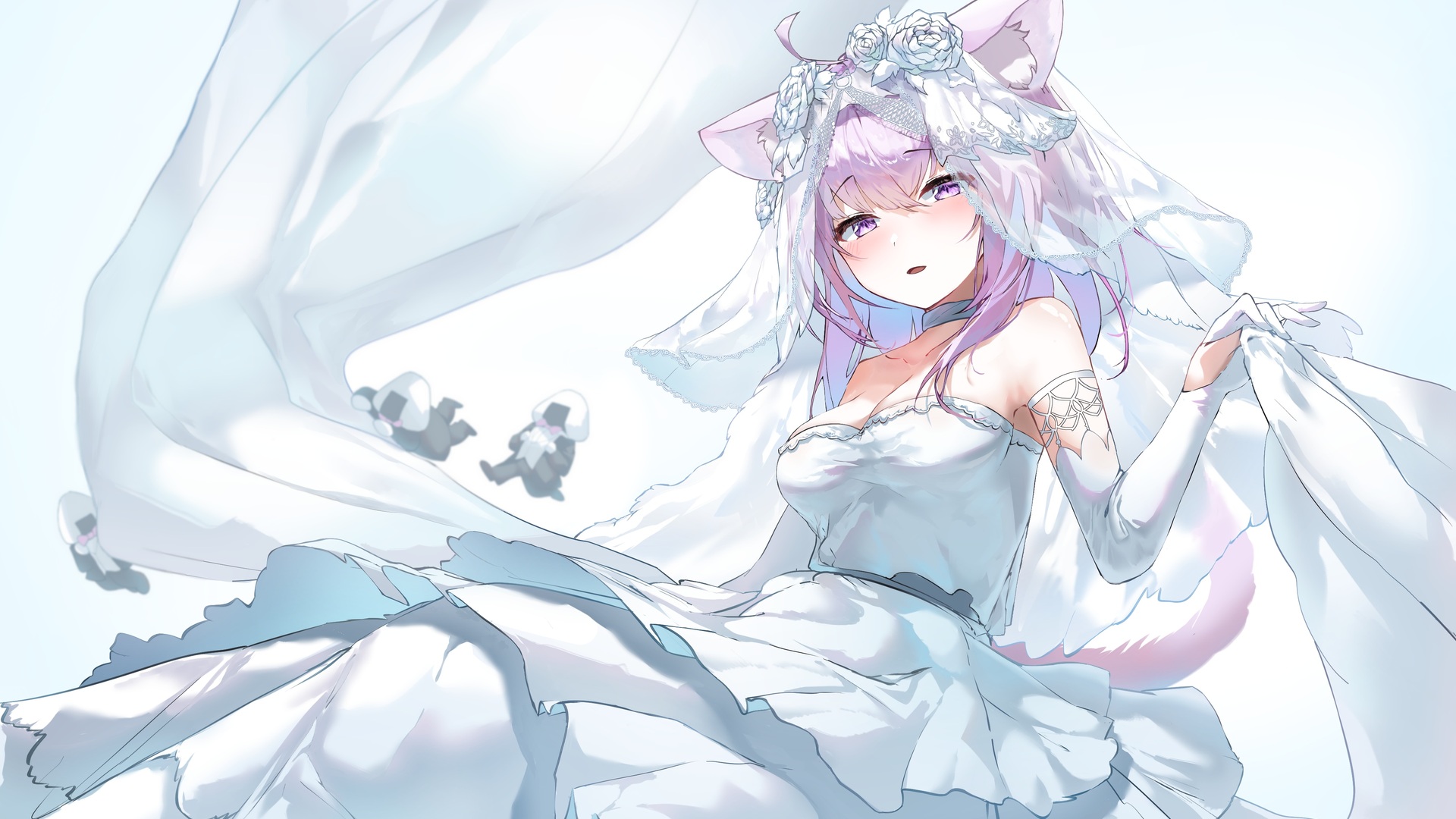 热门猫女孩 紫色 头发 动漫 女孩 虚拟 婚纱 新娘 眼睛 电脑 壁纸 4093×2489