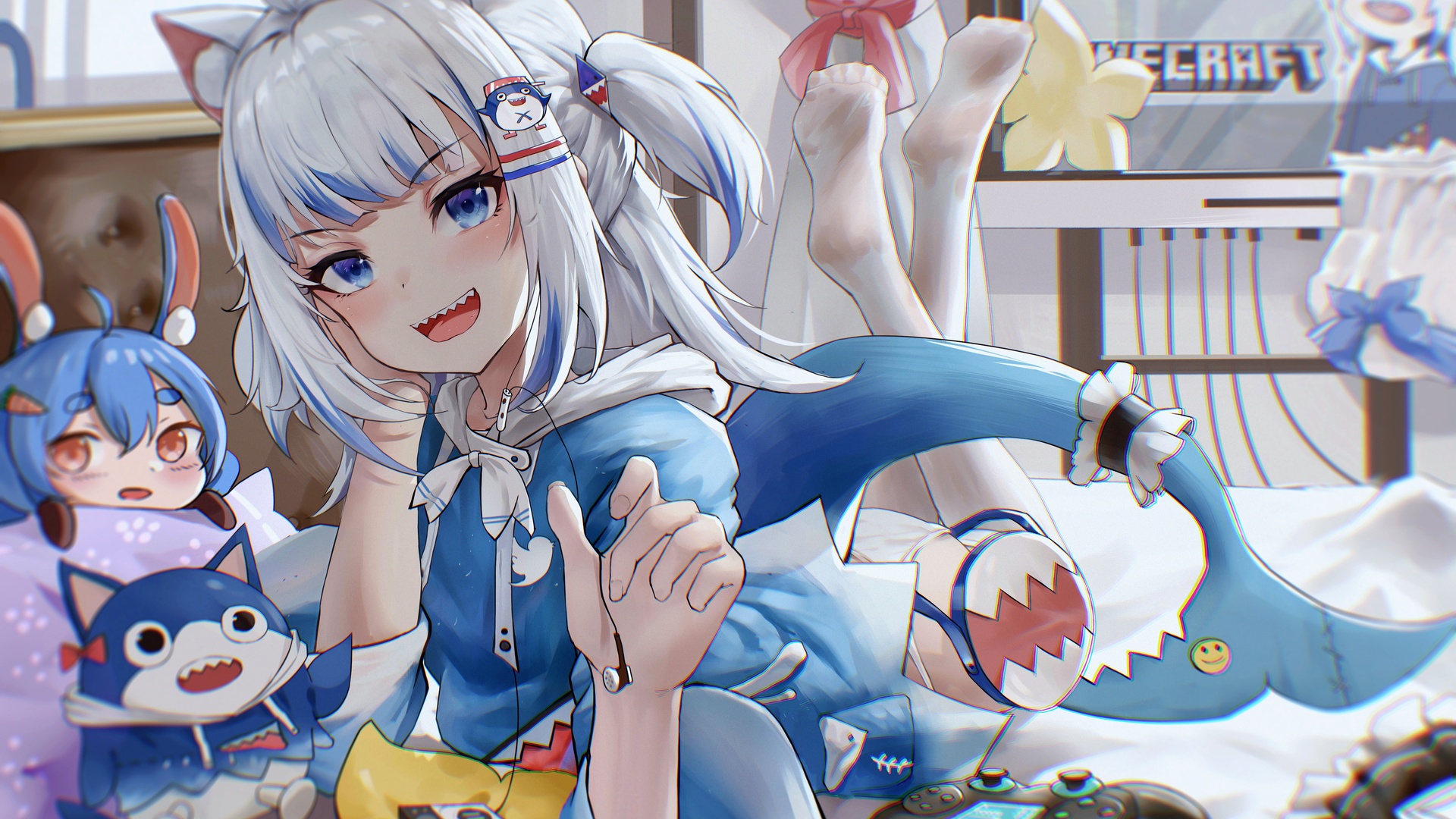 绝美动漫 女孩 全息 虚拟 猫耳朵 尾巴 兽耳 电脑 手机壁纸 5708×4072