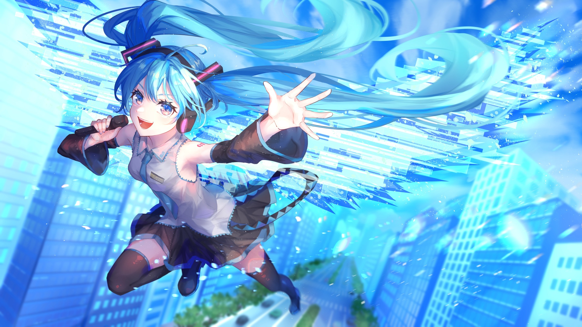 超清蓝头发 长发 蓝眼睛 初音 双尾 电脑 桌面壁纸 8640×4860