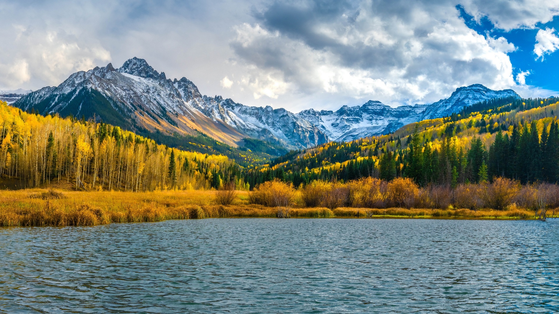 自然 风景 山脉 湖泊 秋天 森林 天空 云 水 雪 电脑 4K高清壁纸 3840×2160