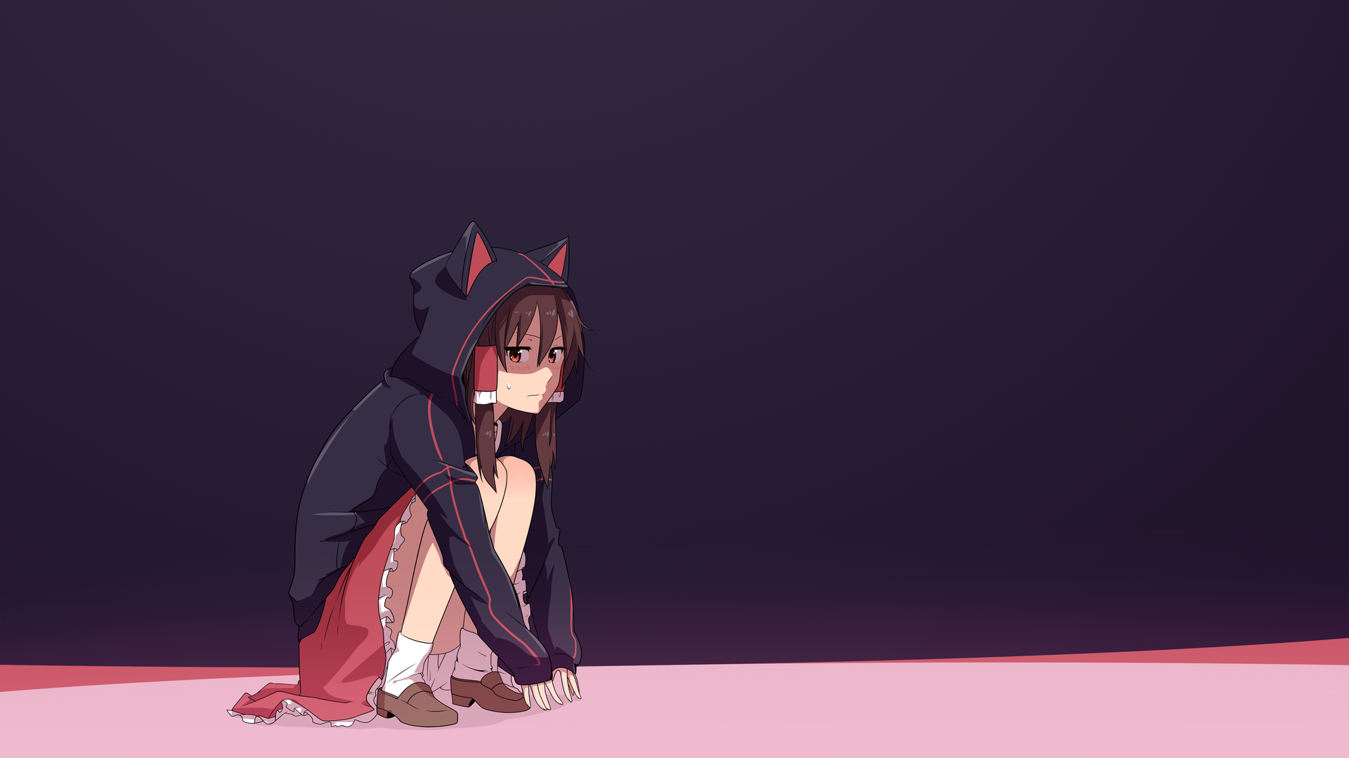 绚丽黑发 动漫女孩 猫耳朵 头巾 动漫 紫色 电脑 壁纸 5120×2880