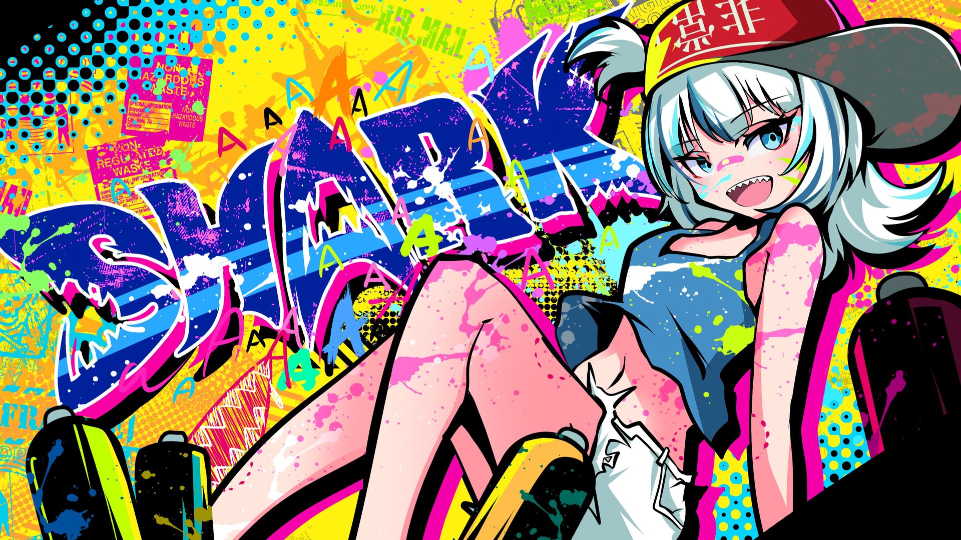 经典鲨鱼牙 帽子 涂鸦 动漫 动漫女孩 虚拟 电脑 手机壁纸 3840×2160