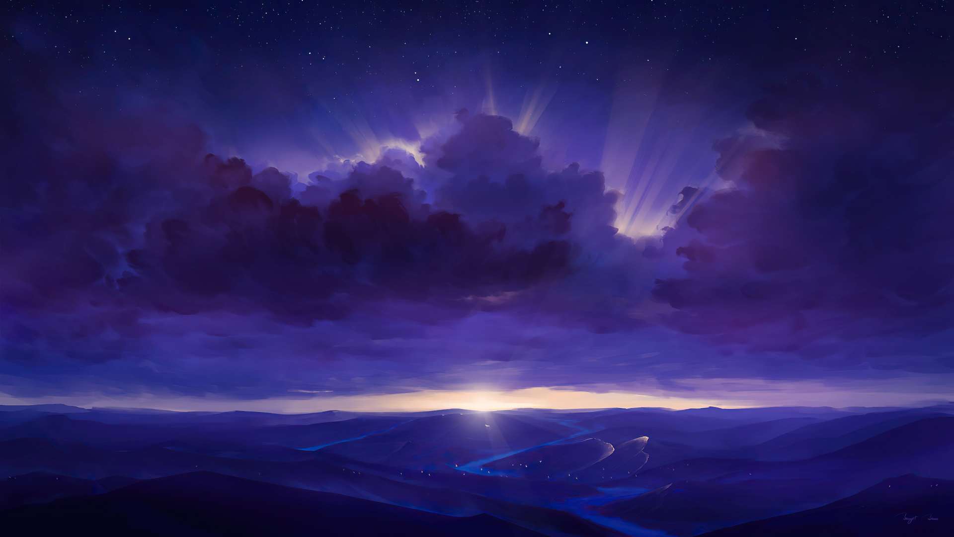 AI艺术 云 星星 夜 山 电脑 壁纸 3840×2160