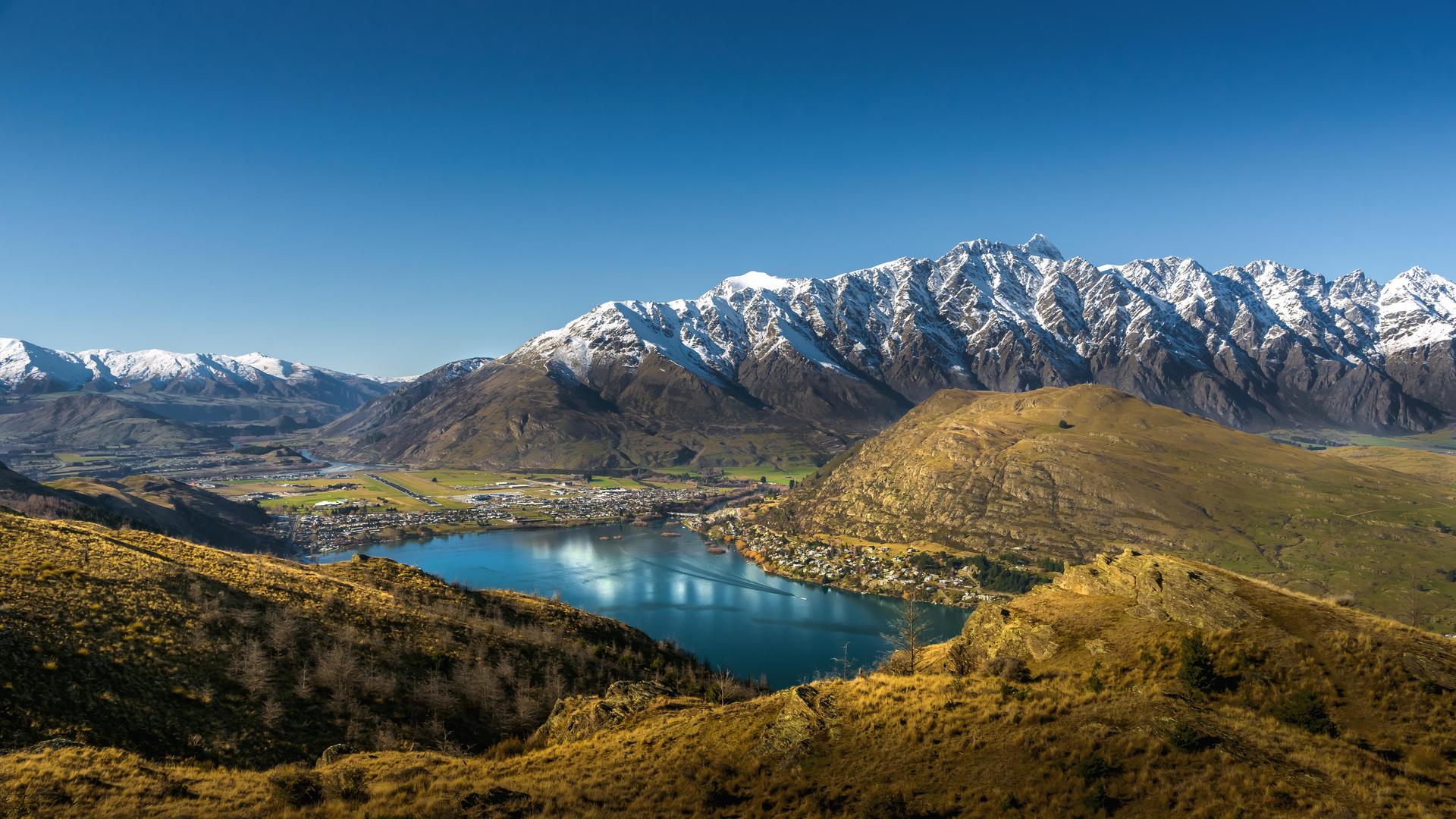 自然 山脉 风景 湖泊 瀑布 皇后镇 电脑 壁纸 5998×3374