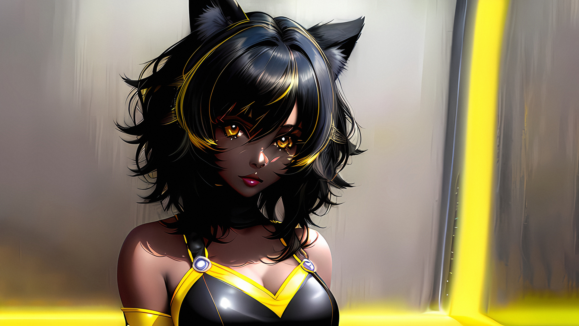 女人 深色 黄色 艺术 兽耳 动漫 电脑 4K高清壁纸 3840×2160