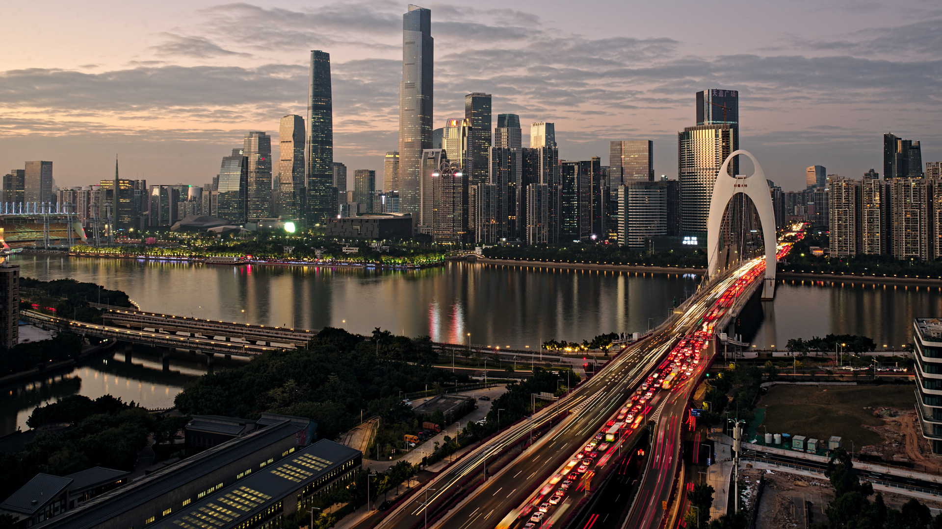 唯美中国 城市 风貌 滨水 建筑 夜景 电脑 壁纸 5733×2866