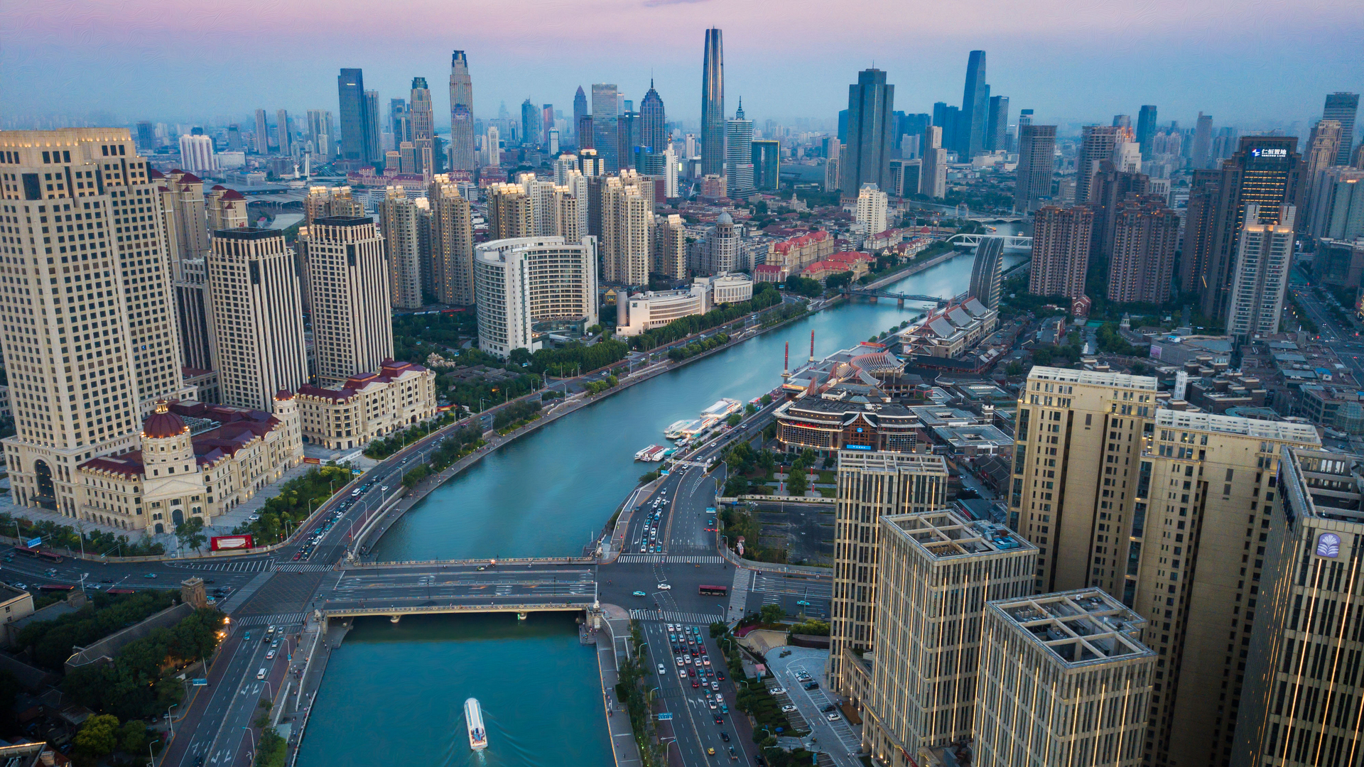 城市 景观 建筑 摩天大楼 河流 桥梁 船 水 天津 中国 电脑 4K高清壁纸 3840×2160