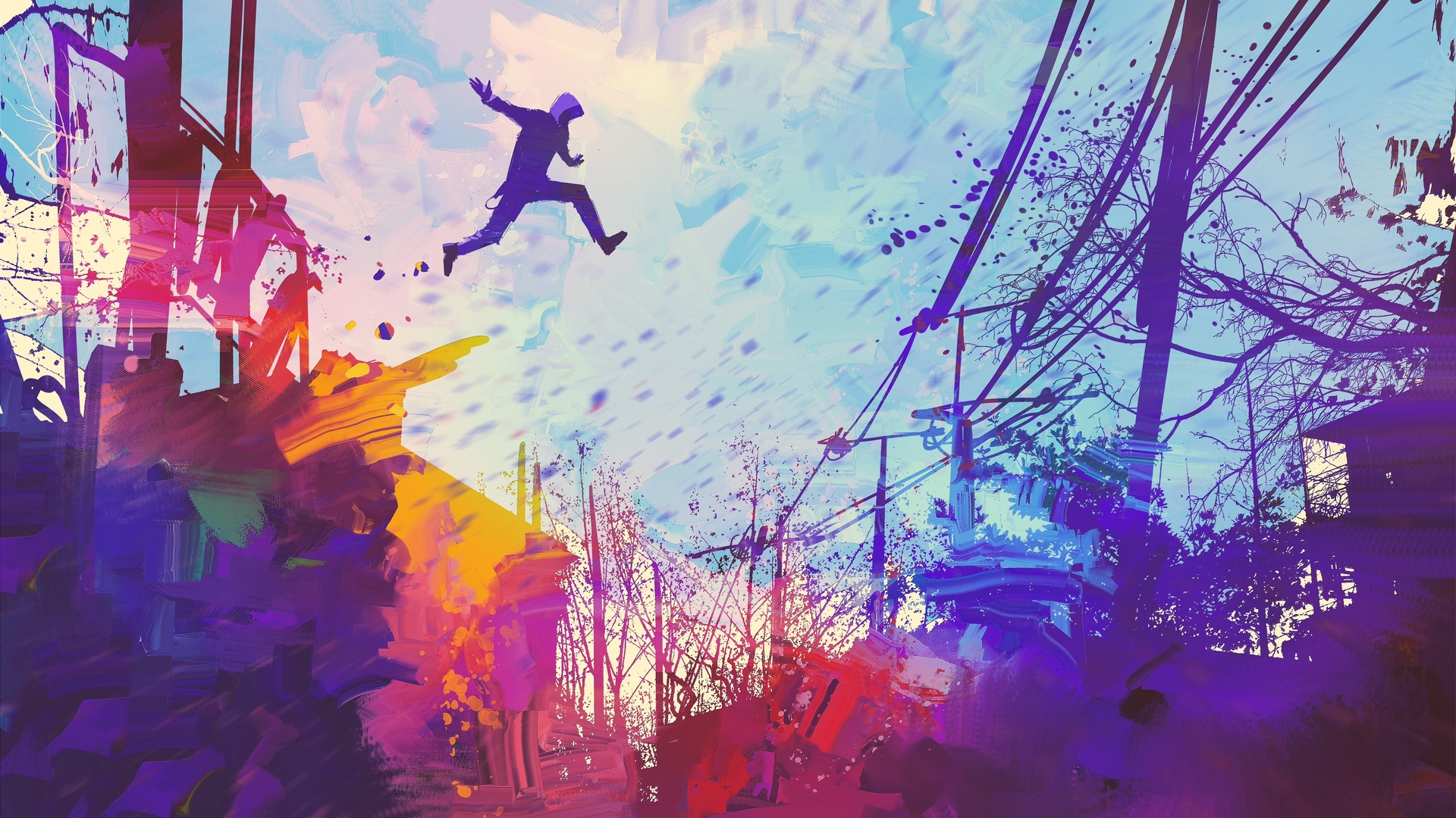 绚丽抽象 跳跃 插图 彩色 紫色 电脑 桌面壁纸 3840×2160