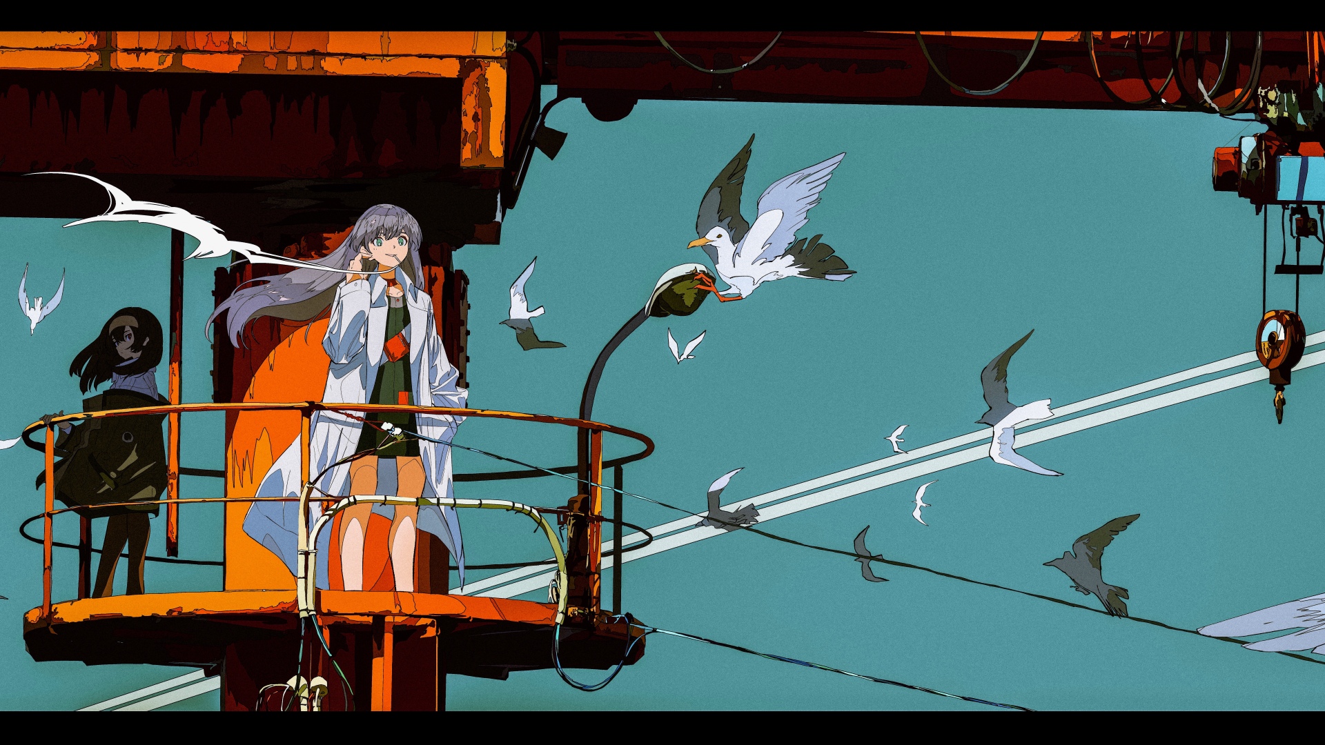 唯美海鸥 动漫女孩 艺术 女孩 绘画 动漫 电脑 壁纸 10625×4740
