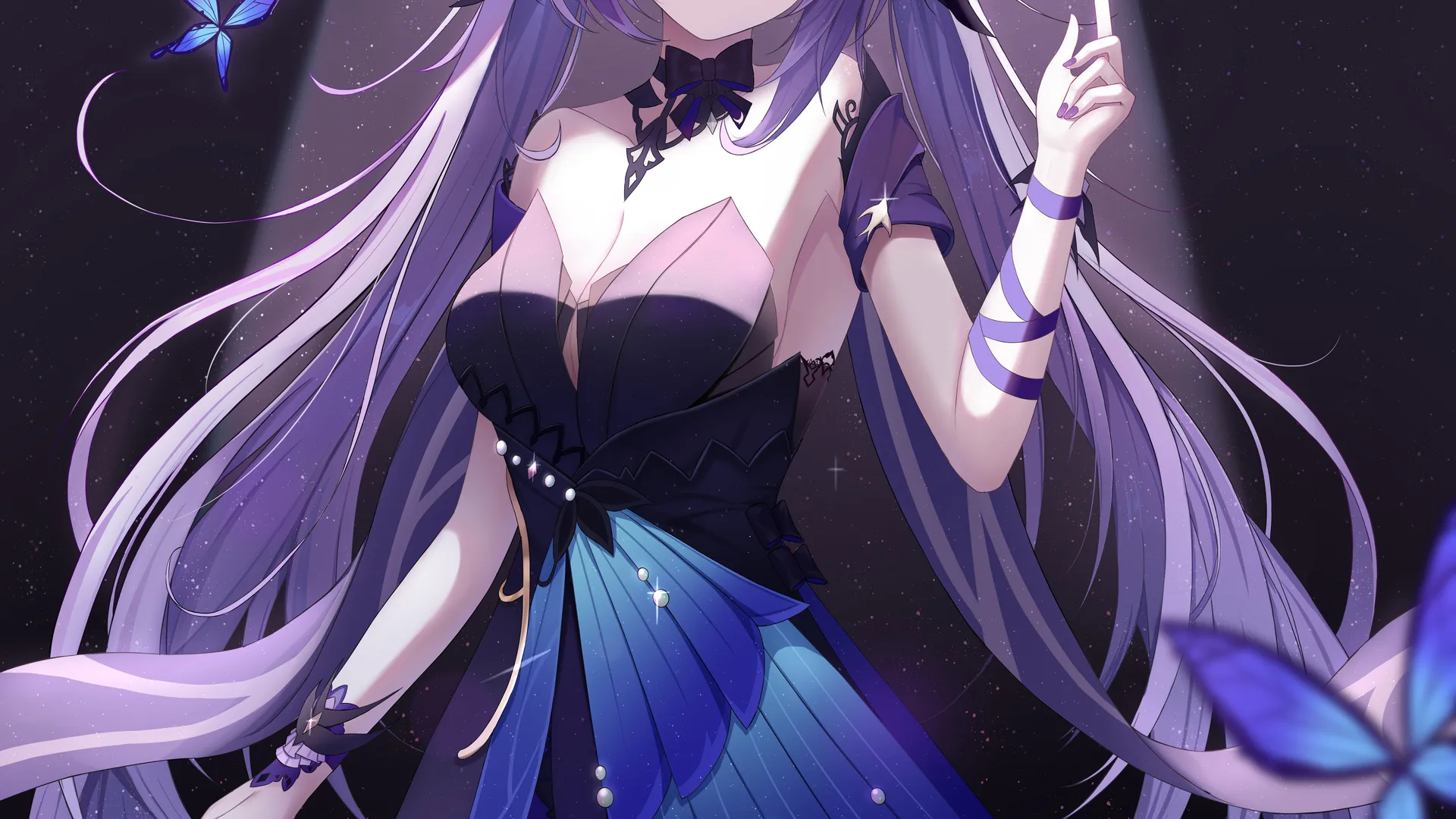 紫色头发 长发 动漫 动漫女孩 科清 原神 蝴蝶 双尾 手机 壁纸 4500×5250