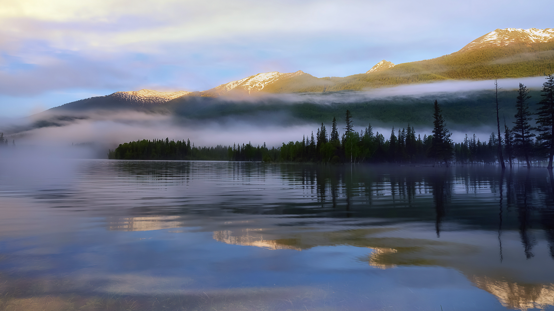 山 雾 森林 水 反射 自然 电脑 手机壁纸 5160×2160