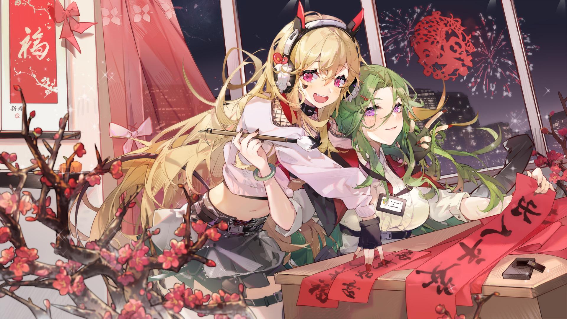 精选春节 烟花 梅花 剪纸 对联 砚 毛笔 红色 新年 喜庆 动漫 女孩 电脑 壁纸 3840×2160