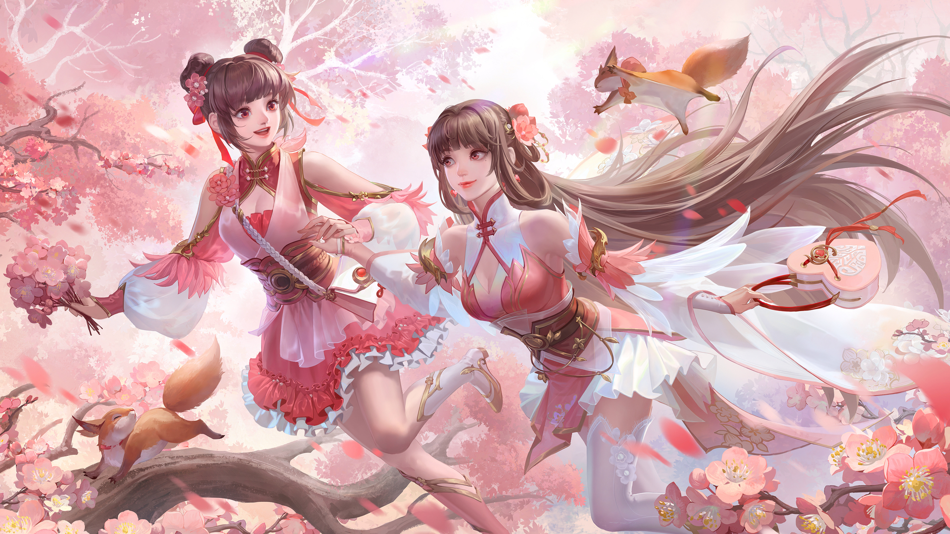 游戏 角色 女孩 国风 粉色 长发 萝莉 梅花 动物 电脑 壁纸 7669×3700