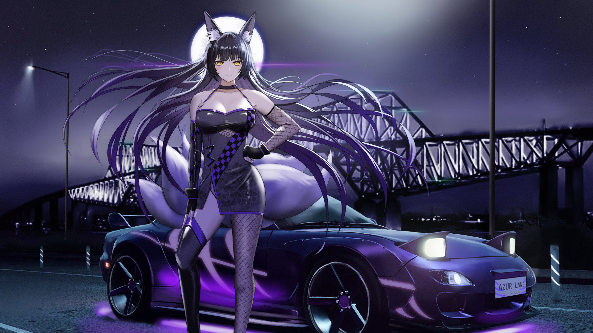 动漫 动漫女孩 汽车 大腿 兔耳 兽耳 黑色 电脑 4K高清壁纸 10000×5500