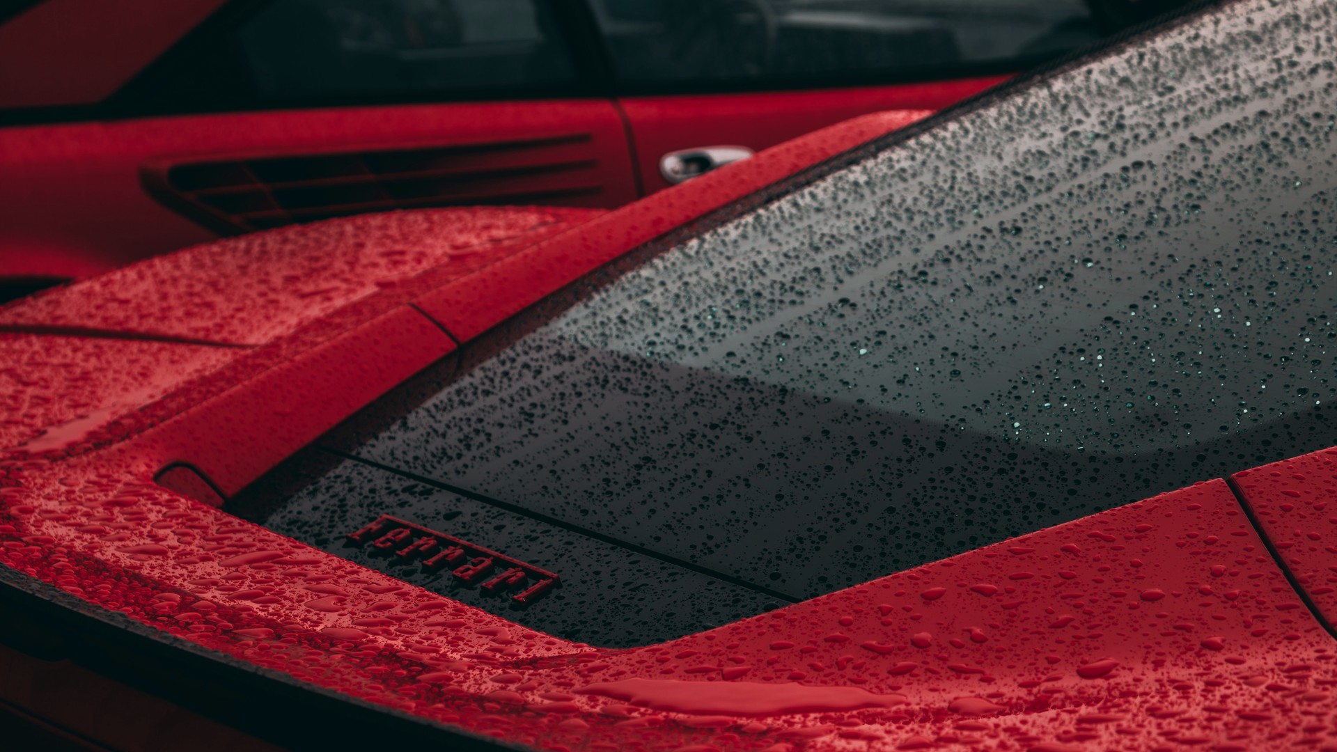 法拉利 水滴 景深 红色 雨 季风 电脑 桌面壁纸 6000×4000