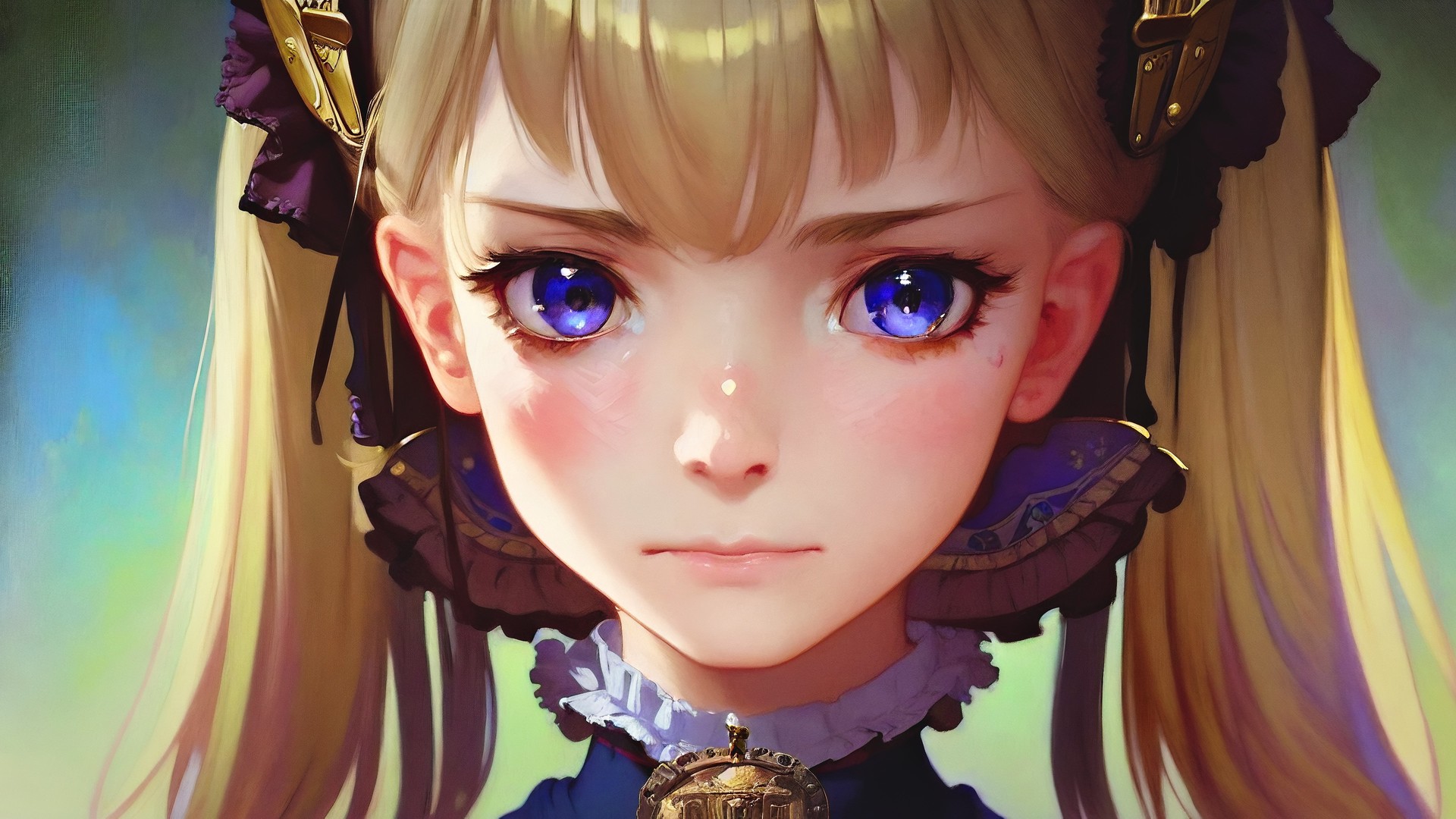 高清女人 脸 蓝眼睛 金发 双尾 艺术 电脑 桌面壁纸 4050×2160