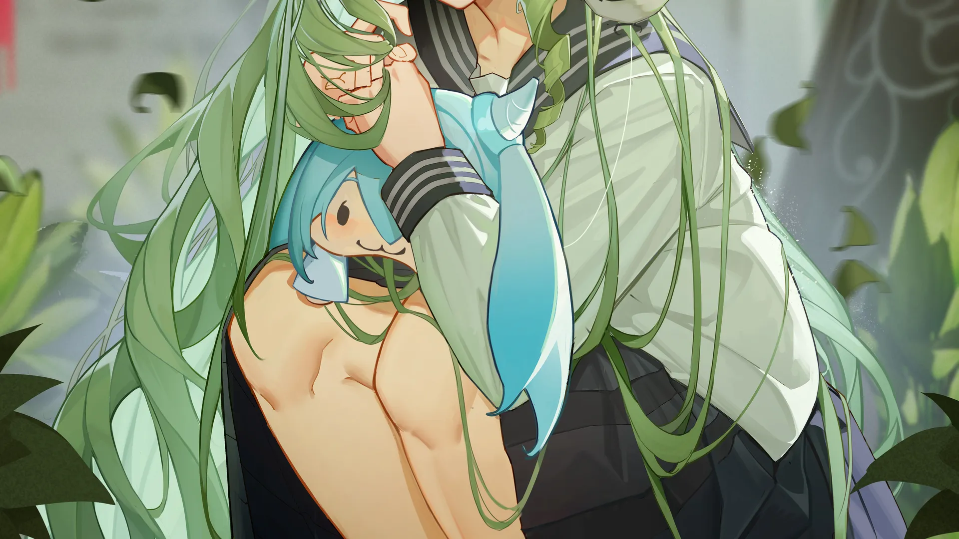 热门绿头发 长发 绿眼睛 女学生 原神 艺术 校服 迷你裙 眼镜 鸟 树叶 动漫 动漫女孩 手机 无水印壁纸 5000×7112