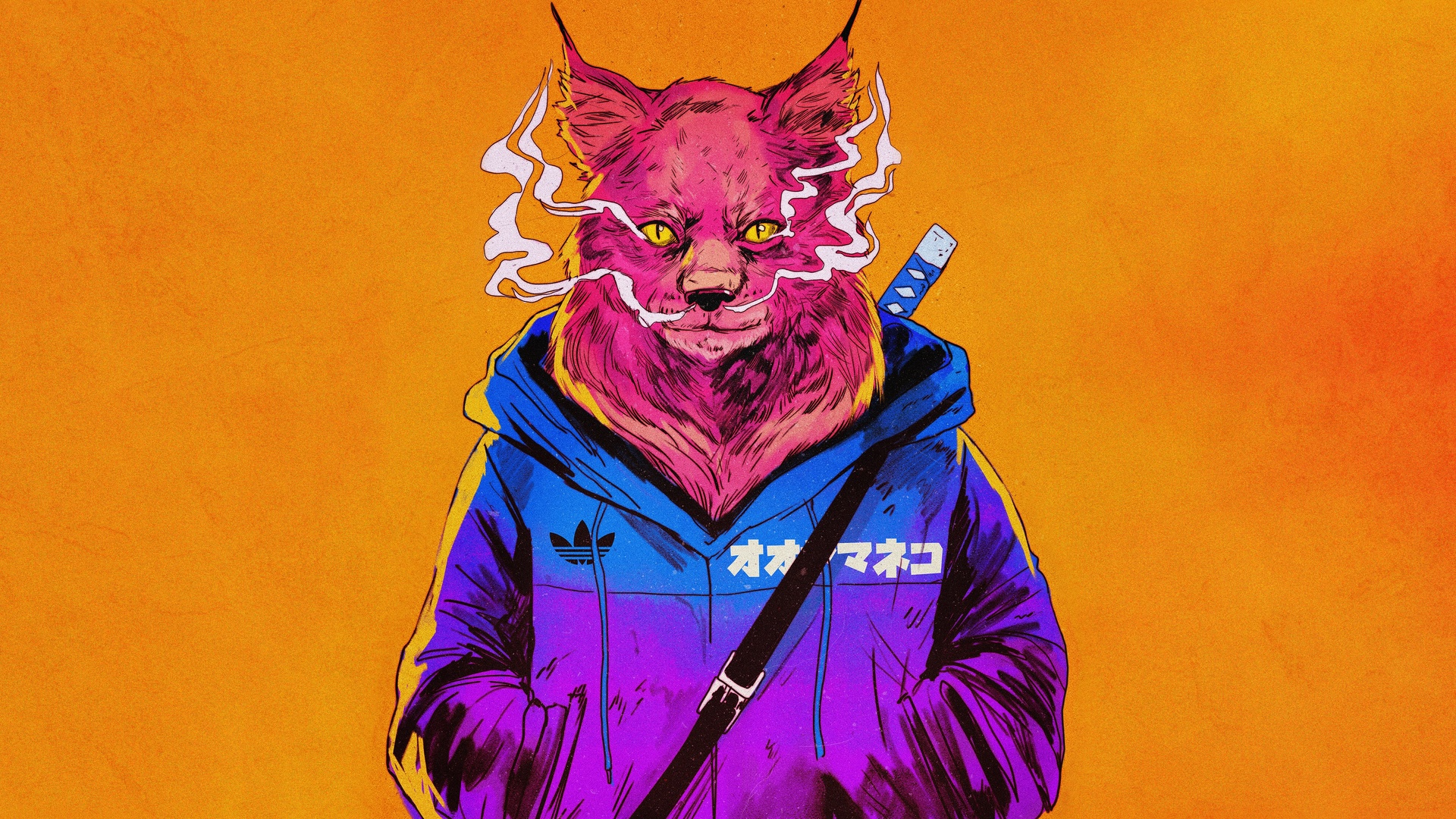 橙色背景 猫 动物 绘画 动画 抽象 电脑 壁纸 4200×2260