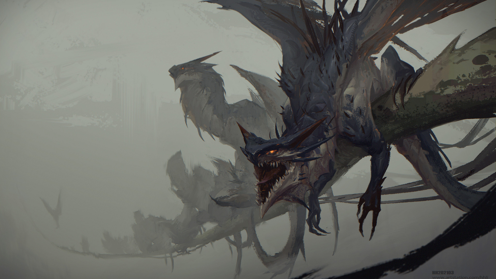超清奇幻艺术 雾 龙 生物 绘画 艺术 电脑 无水印壁纸 3840×2202