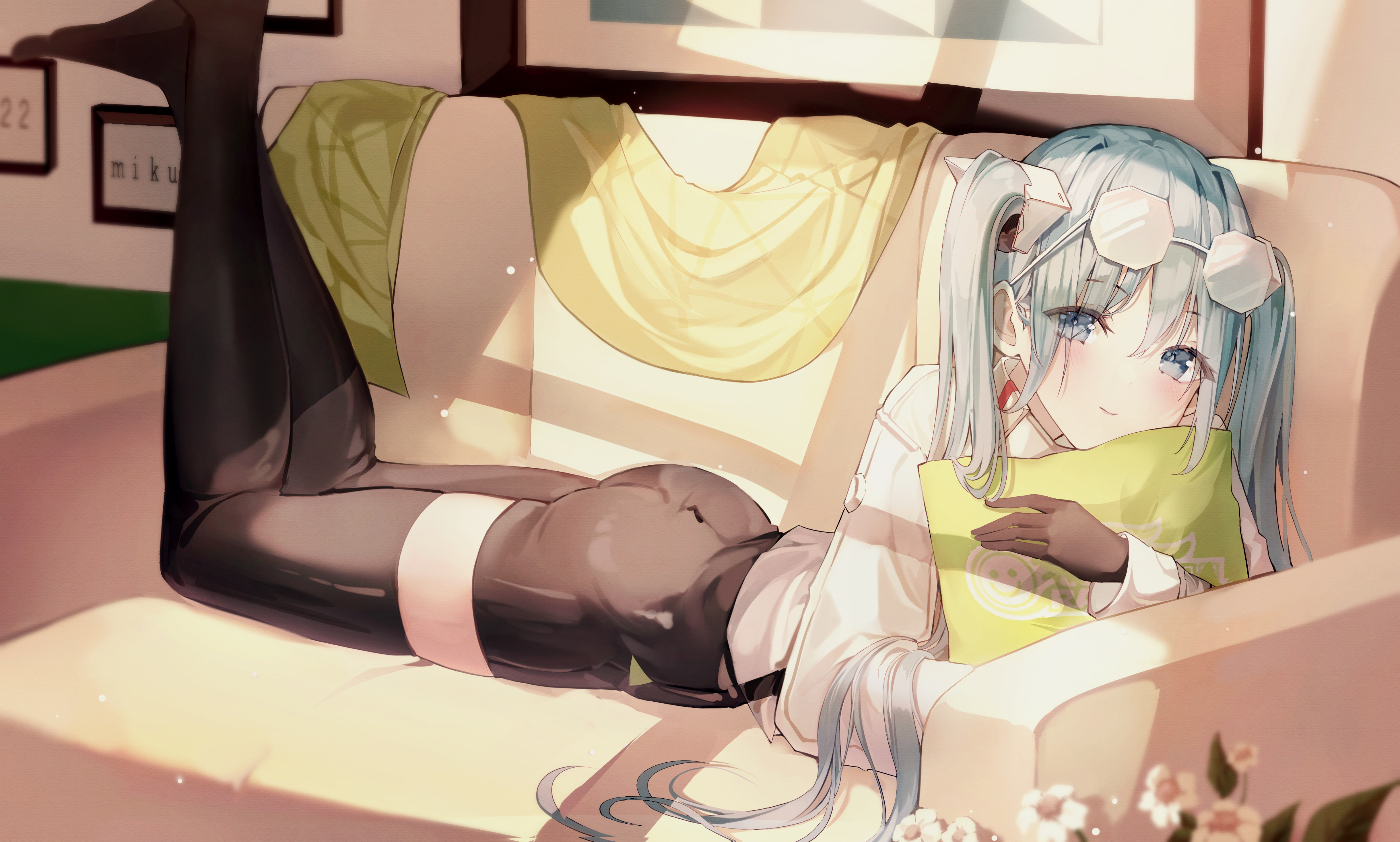 唯美动漫 女孩 初音 小提琴 长袜 桌面壁纸 4879×2933