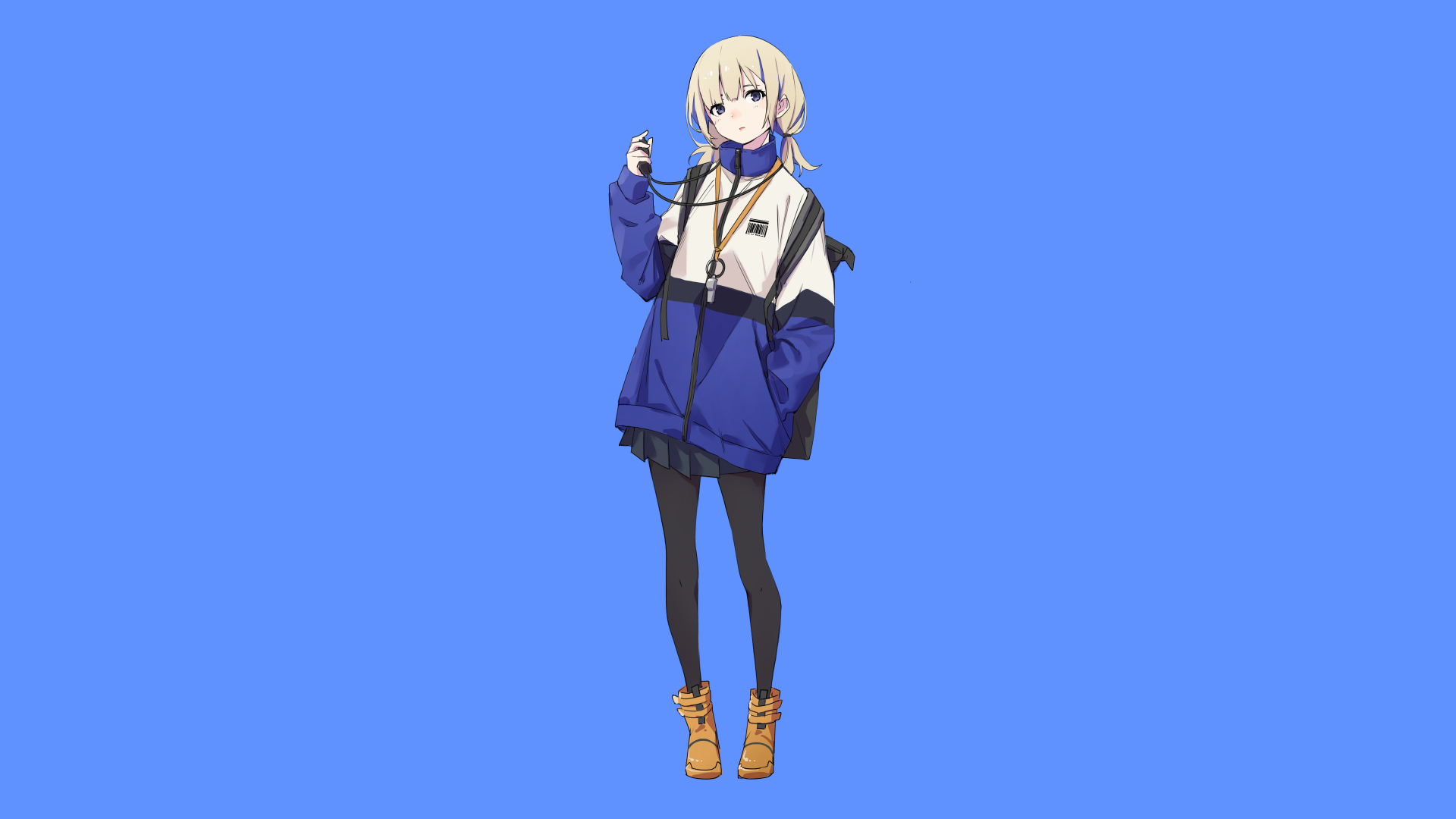 女学生 学生 校服 连裤袜 书包 动漫女孩 迷你裙 蓝色 电脑 壁纸 10288×5787