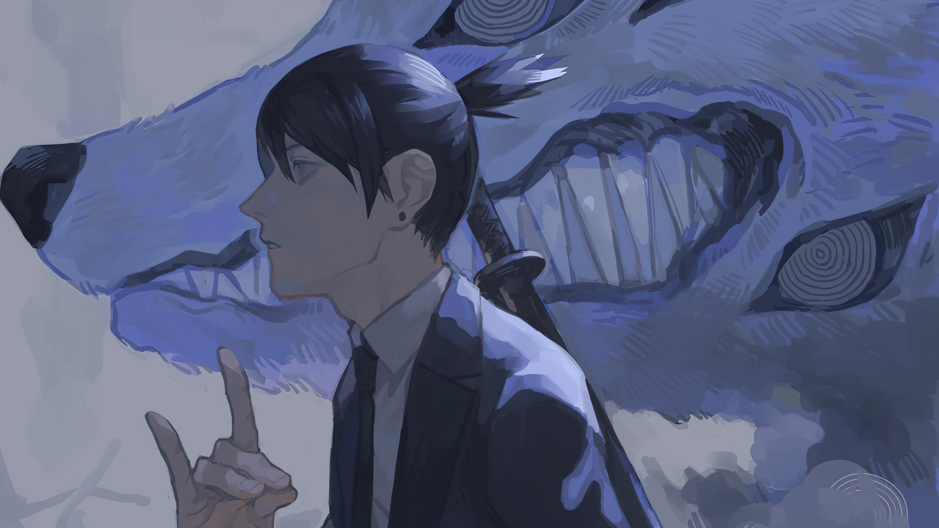 绚丽眼睛 电锯人 黑发 手势 生物 动漫男孩 魔鬼 电脑 高清壁纸 3840×2160