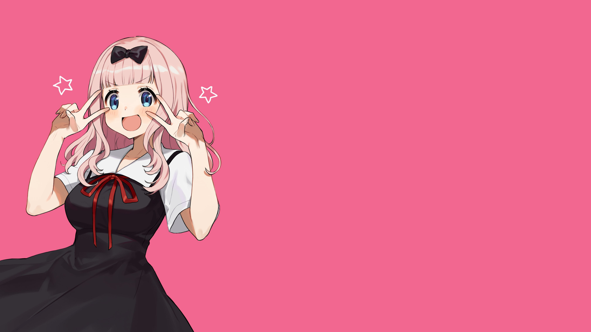 藤原千香 动漫 动漫女孩 粉色背景 发带 校服 电脑 无水印壁纸 3840×2160