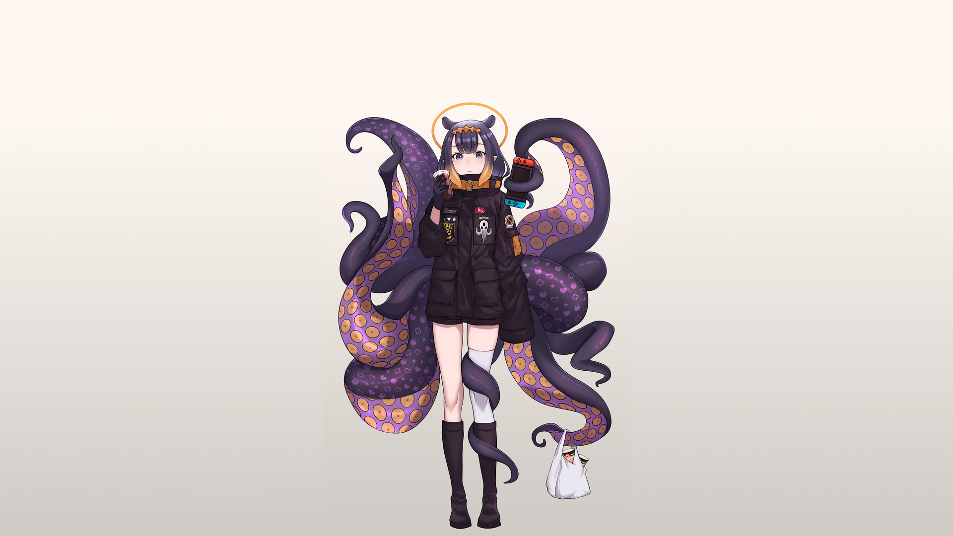 动漫 动漫女孩 全息 虚拟 简单背景 触手 电脑 壁纸 3840×2160