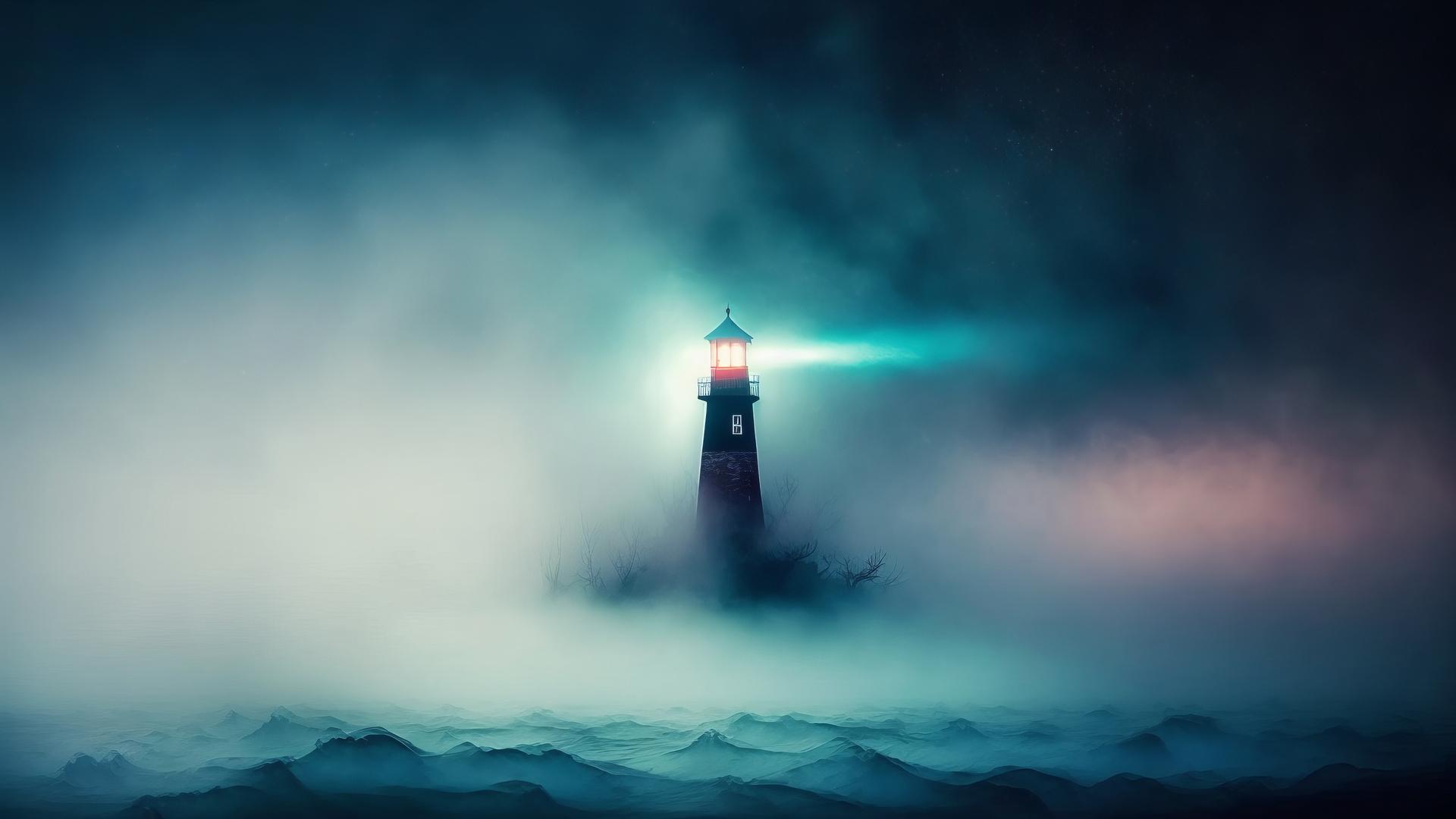 艺术 插图 薄雾 灯塔 大海 简单背景 电脑 4K高清壁纸 4579×2616