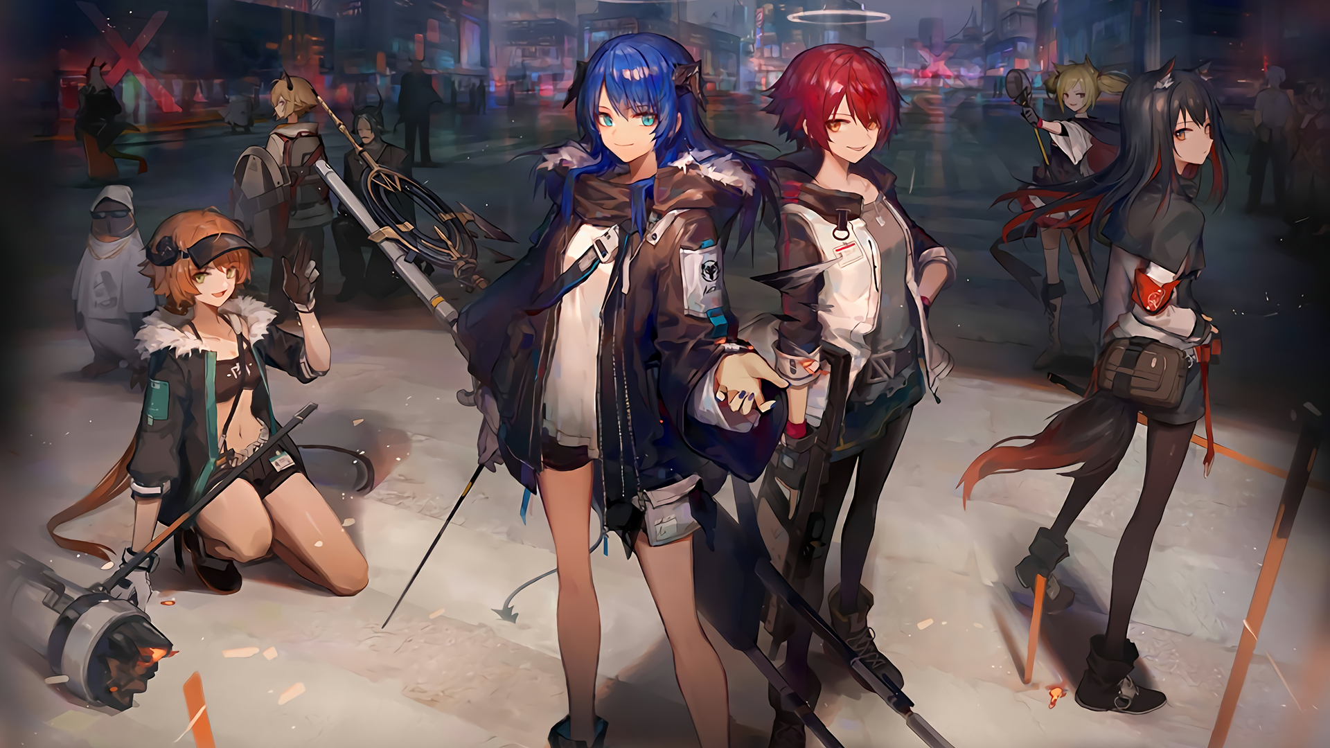 游戏 角色 红发 蓝发 武士 动漫女孩 游戏CG 艺术 尤西艾 明日方舟 电脑 壁纸 6399×3938