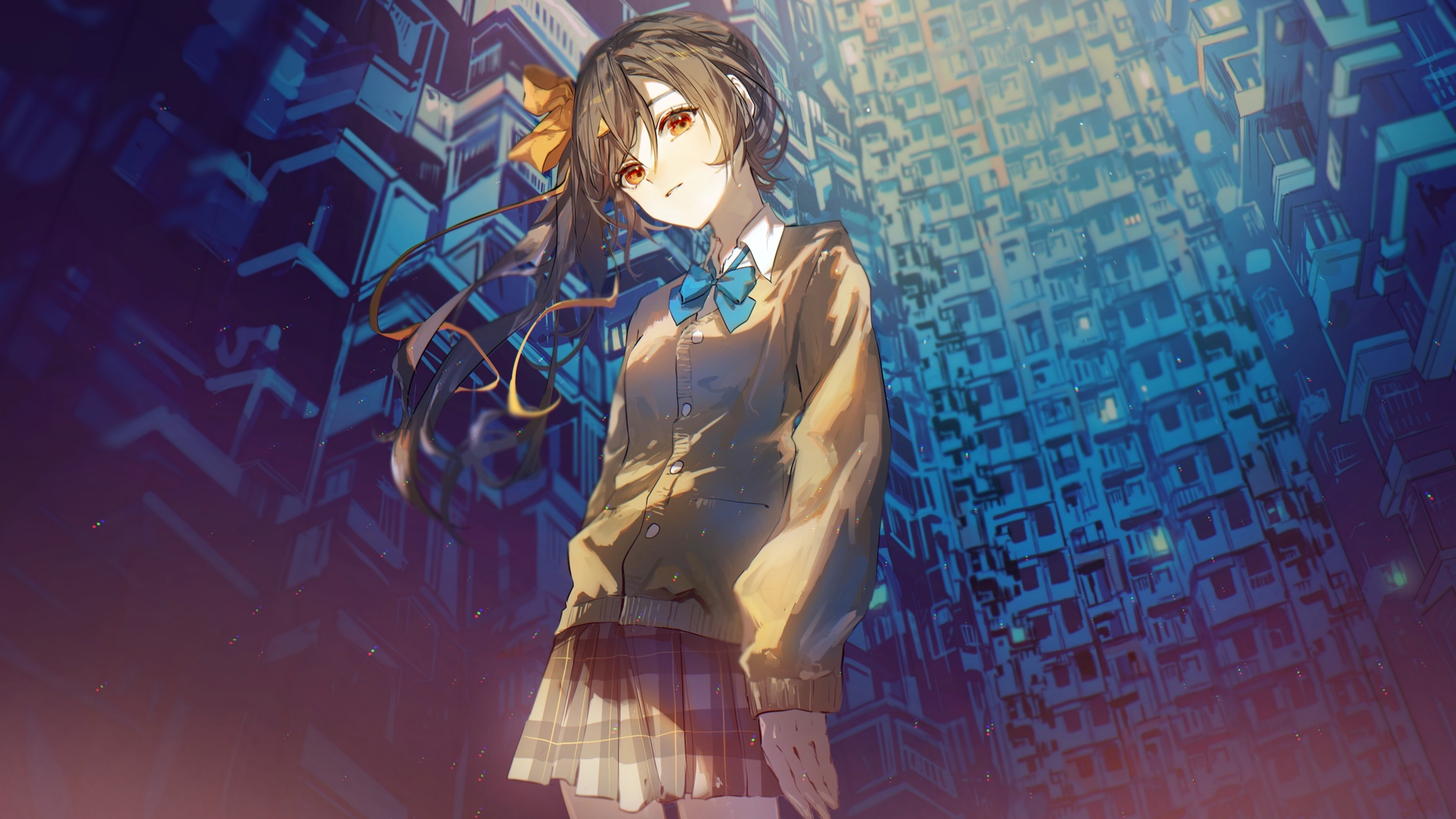 热门动漫女孩 虚拟 校服 头发 格子裙 动漫 裙子 电脑 高清壁纸 3840×2160