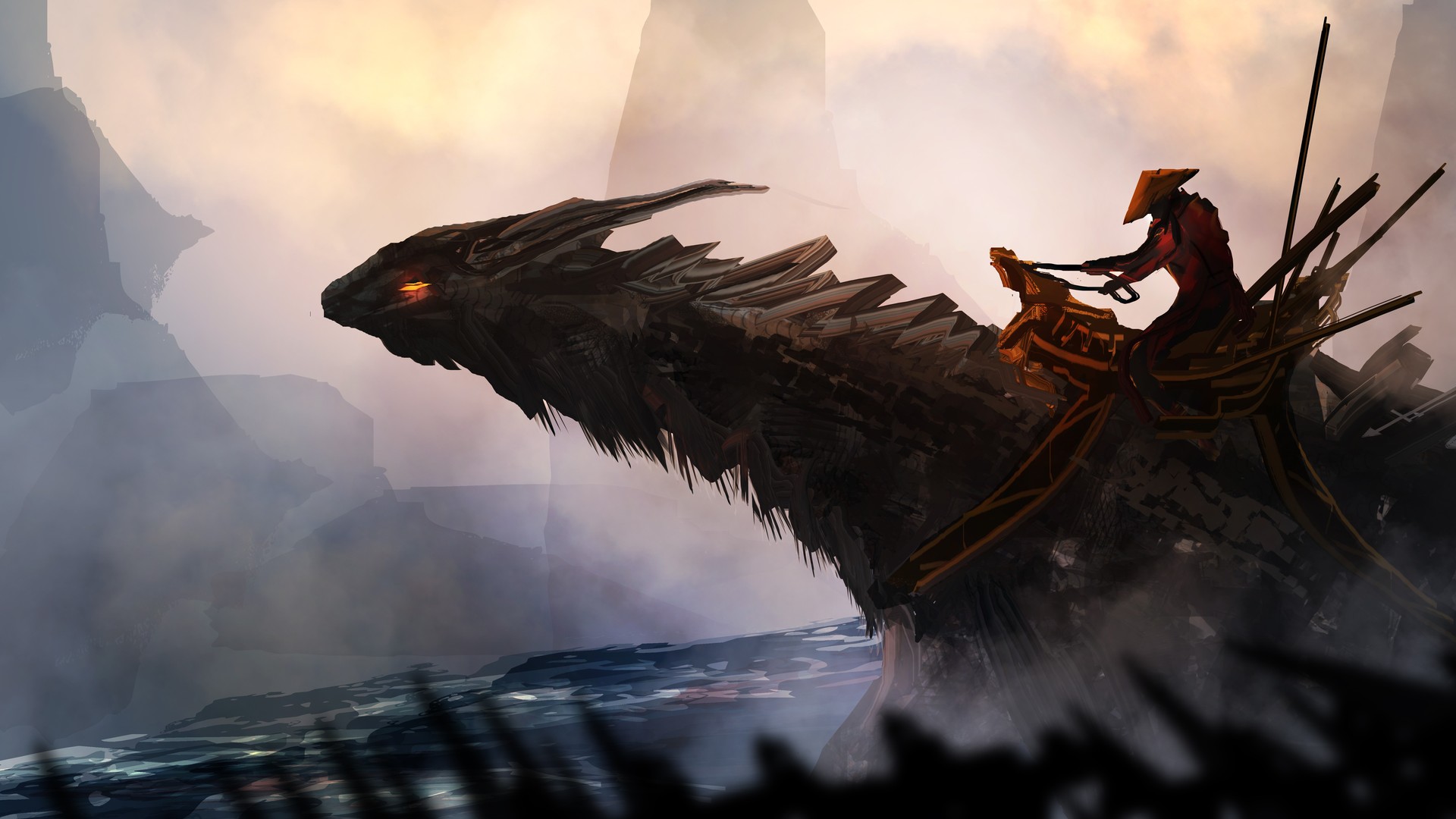 幻想艺术 武士 龙 生物 绘画 概念设计 电脑 4K高清壁纸 6600×3600