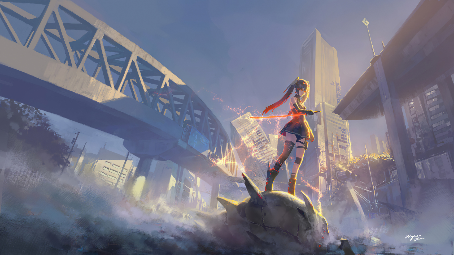 绚丽动漫 AI艺术 动漫女孩 世界末日 剑 壁纸 3840×2160
