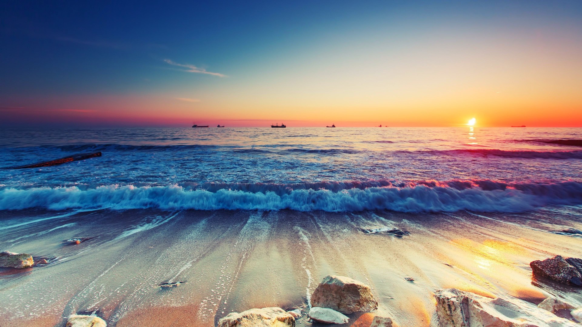 热门日落 海滩 海浪 壁纸 3840×2160