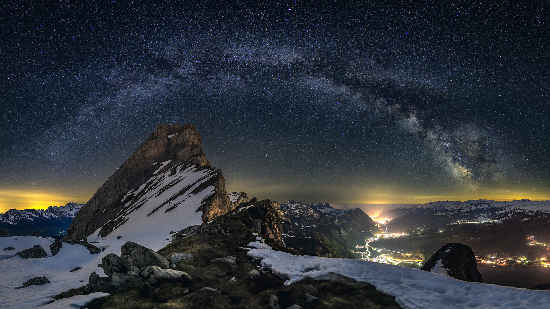 经典岩石 夜晚 雪 星星 繁星之夜 高清壁纸 3840×2160