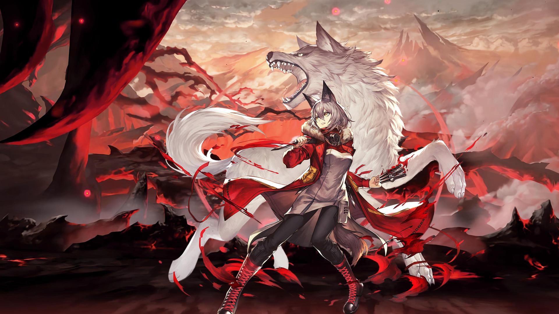 狼耳朵 动画 动漫女孩 狼 刀 山 狼女孩 明日方舟 壁纸 3840×2160