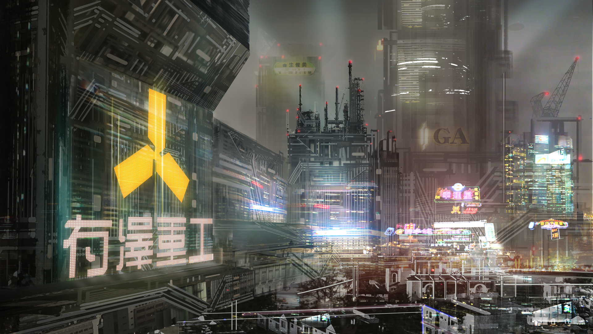 经典赛博朋克 小镇 灯光效果 4K壁纸 4752×3168