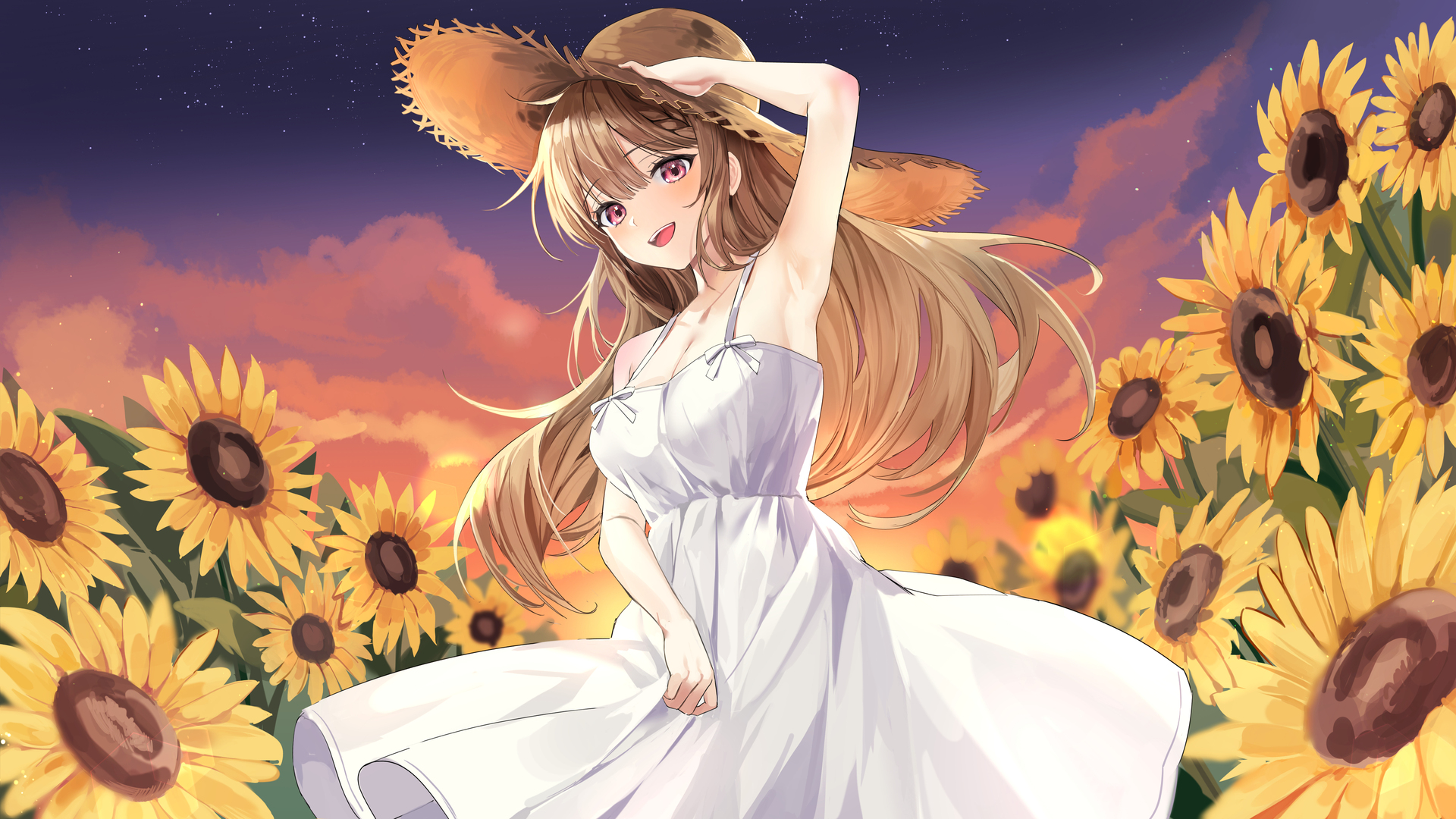 热门草帽 百合 动漫女孩 向日葵 高清壁纸 3840×2160