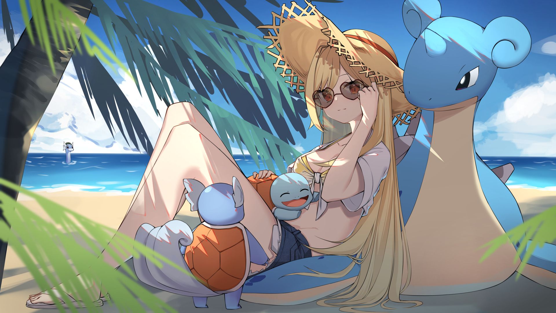 超清动漫 AI艺术 海滩 精灵宝可梦 拉普拉 德拉蒂尼 壁纸 3840×2160