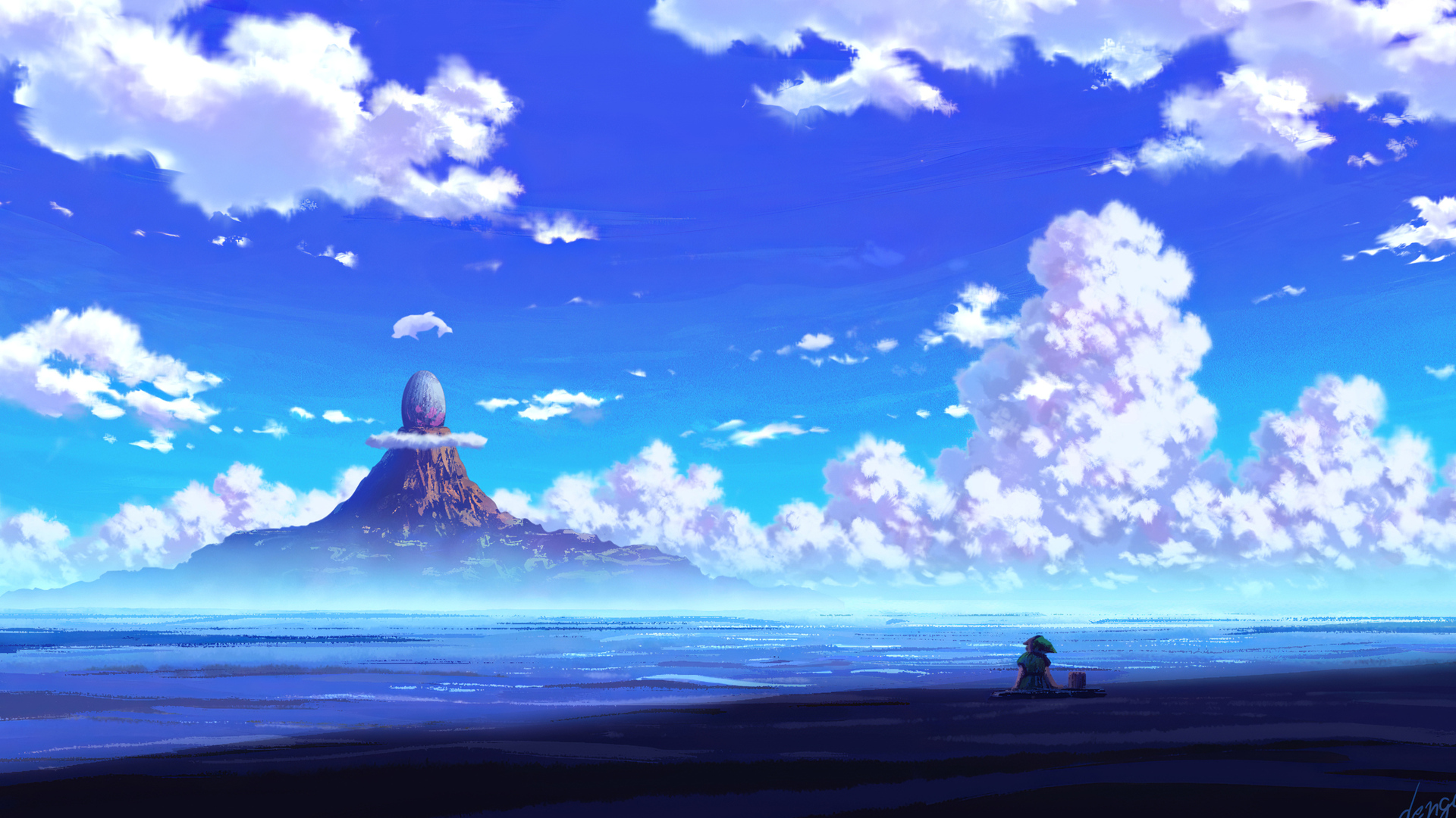动漫女孩 山 云 天空 壁纸 3840×2400