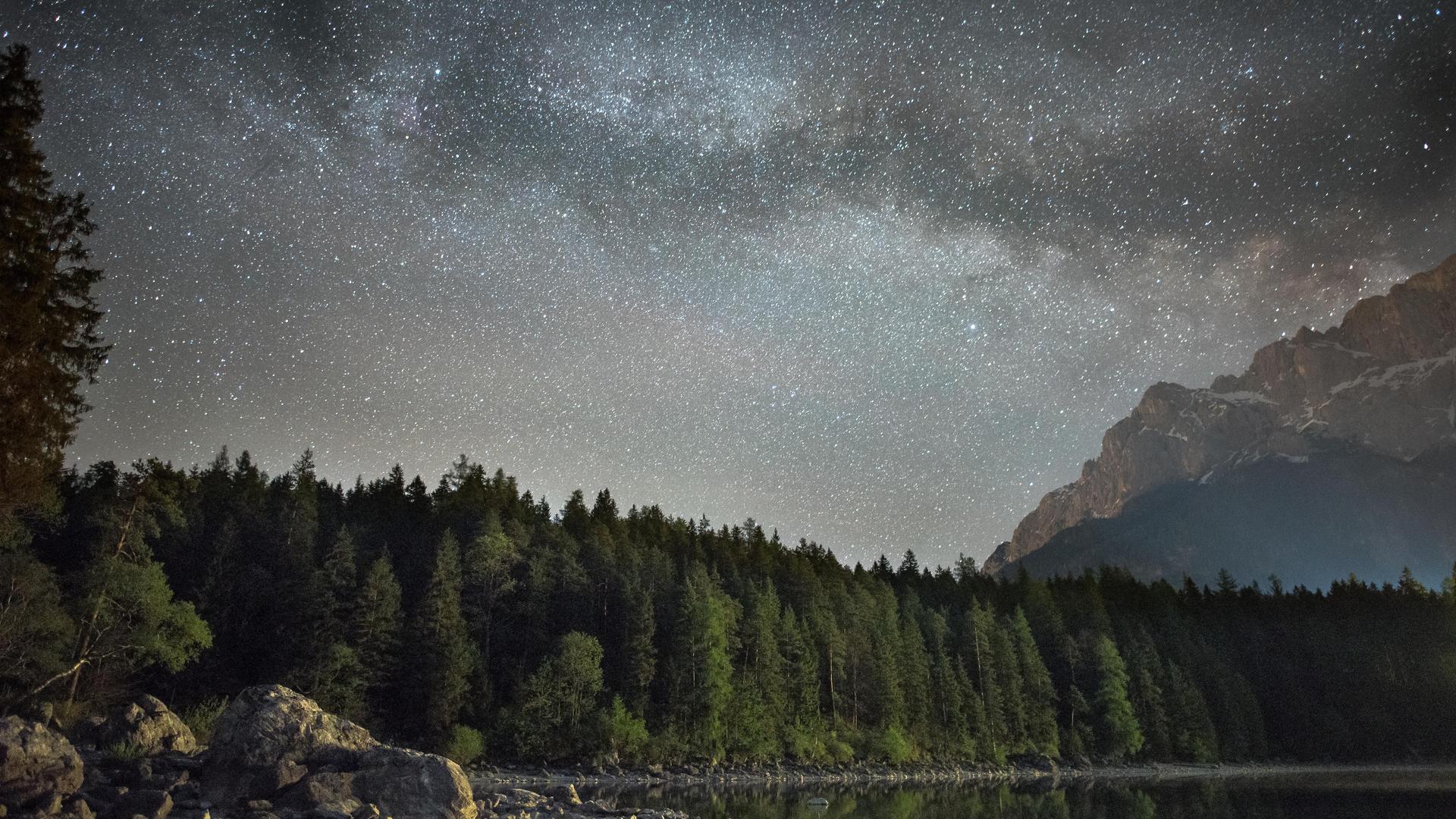 经典地下城 森林 星夜 树木 湖泊 山脉 景观 自然 壁纸 6000×4005
