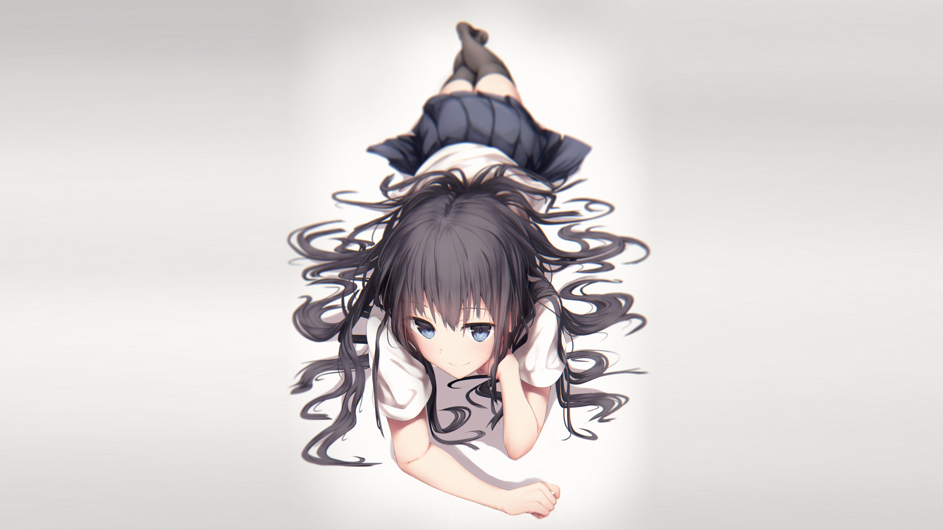 精选原创人物 黑发 蓝眼睛 微笑 躺在前面 动漫 动漫女孩 桌面壁纸 3840×2160