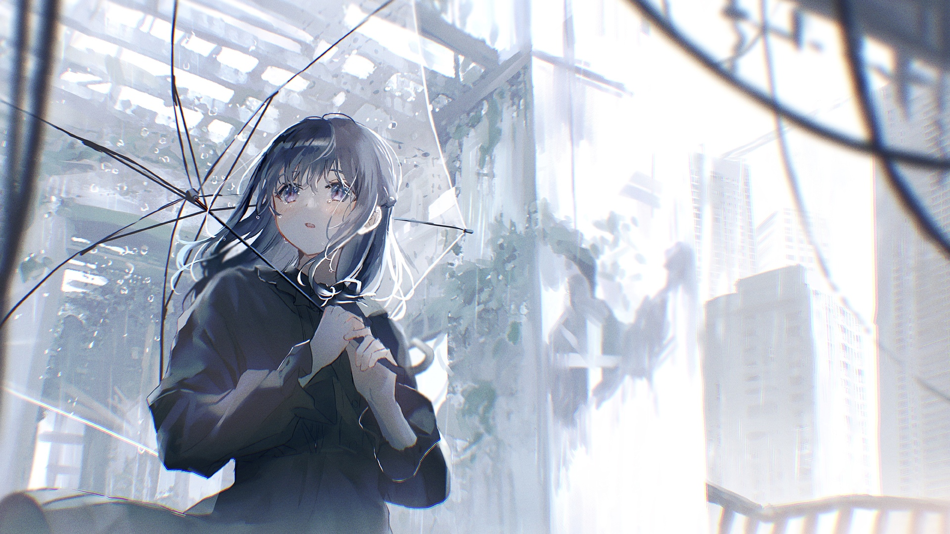 小鱼 动漫 动漫女孩 雨伞 雨 衣服 壁纸 4096×2626