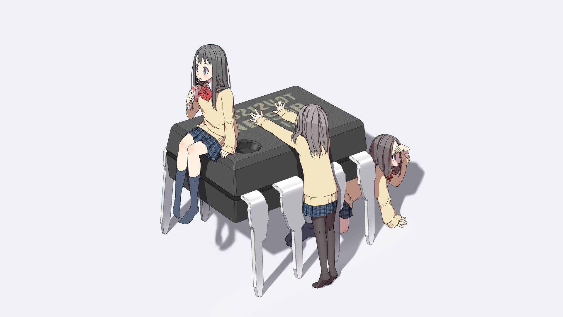 高清薯片 动漫女孩 简单背景 无水印壁纸 3840×2400